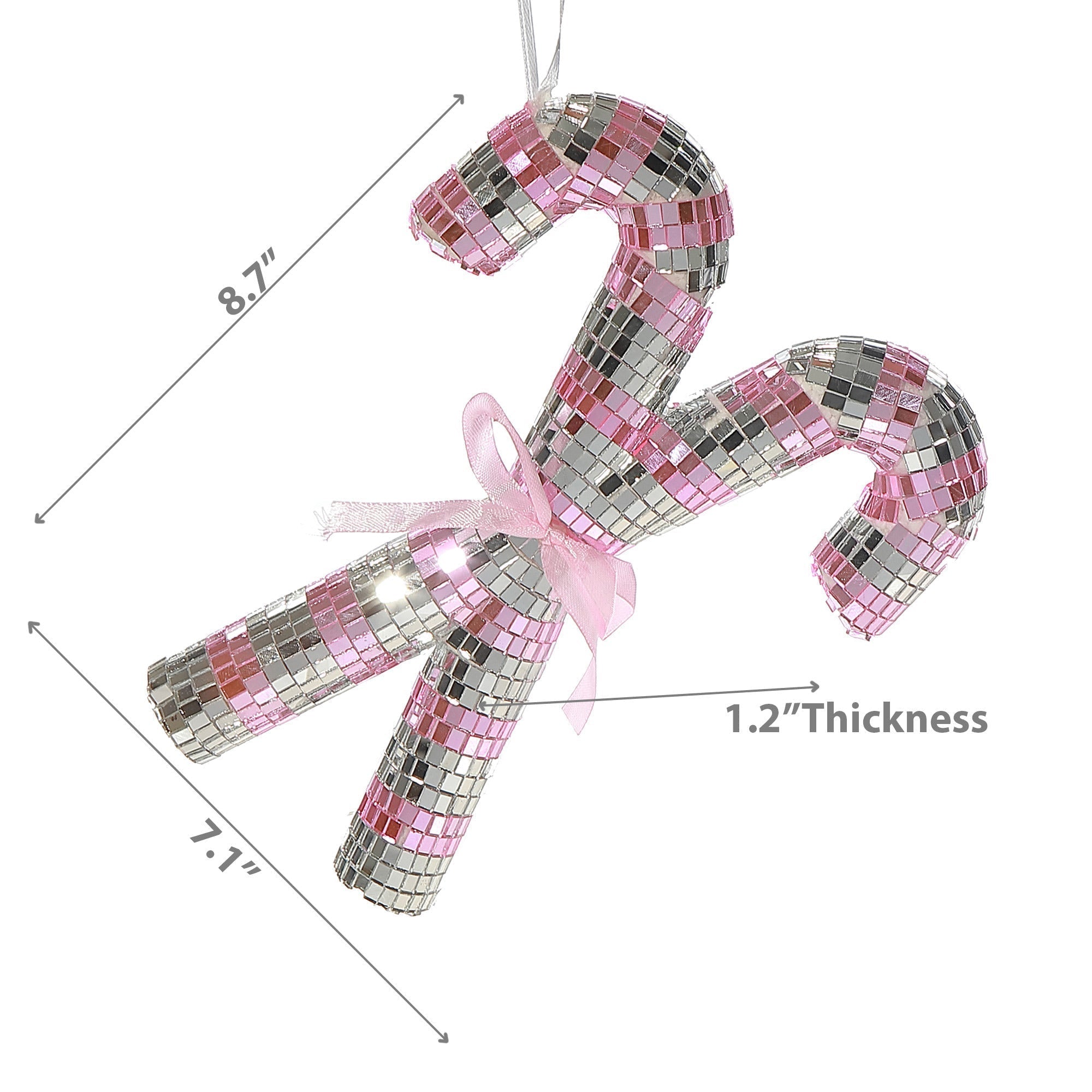 Sparkly Glass Double Candy Cane Christmas Ornament, Holiday Tree Decorations, Shiny Festive Hanging Ornament