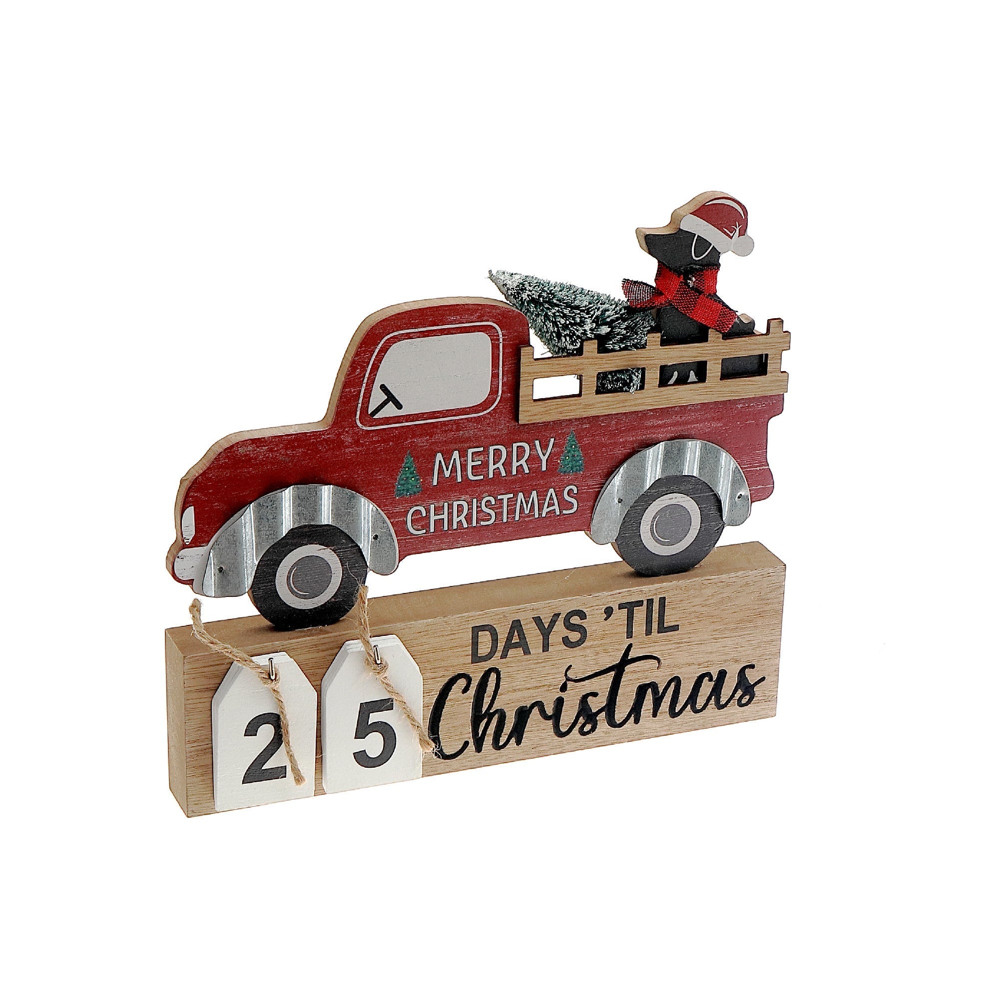 Wooden Calendar Christmas Countdown Dog – Holiday Tabletop Decoration, Festive Winter Countdown Calendar