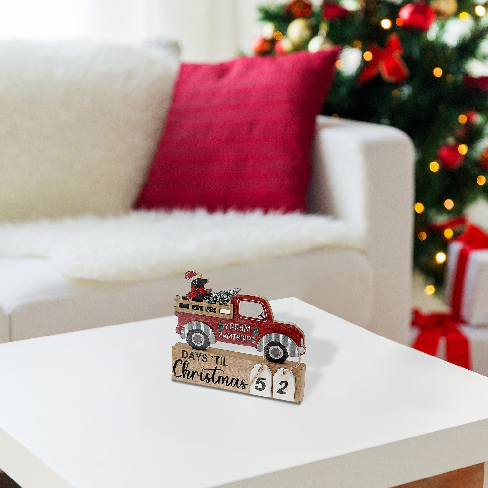 Wooden Calendar Christmas Countdown Dog – Holiday Tabletop Decoration, Festive Winter Countdown Calendar