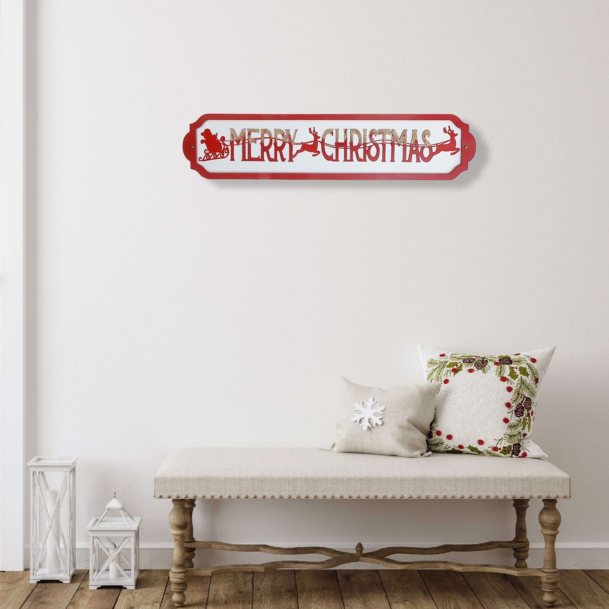 Wooden Merry Christmas Wall Hanging, Holiday Home Décor, Rustic Christmas Sign