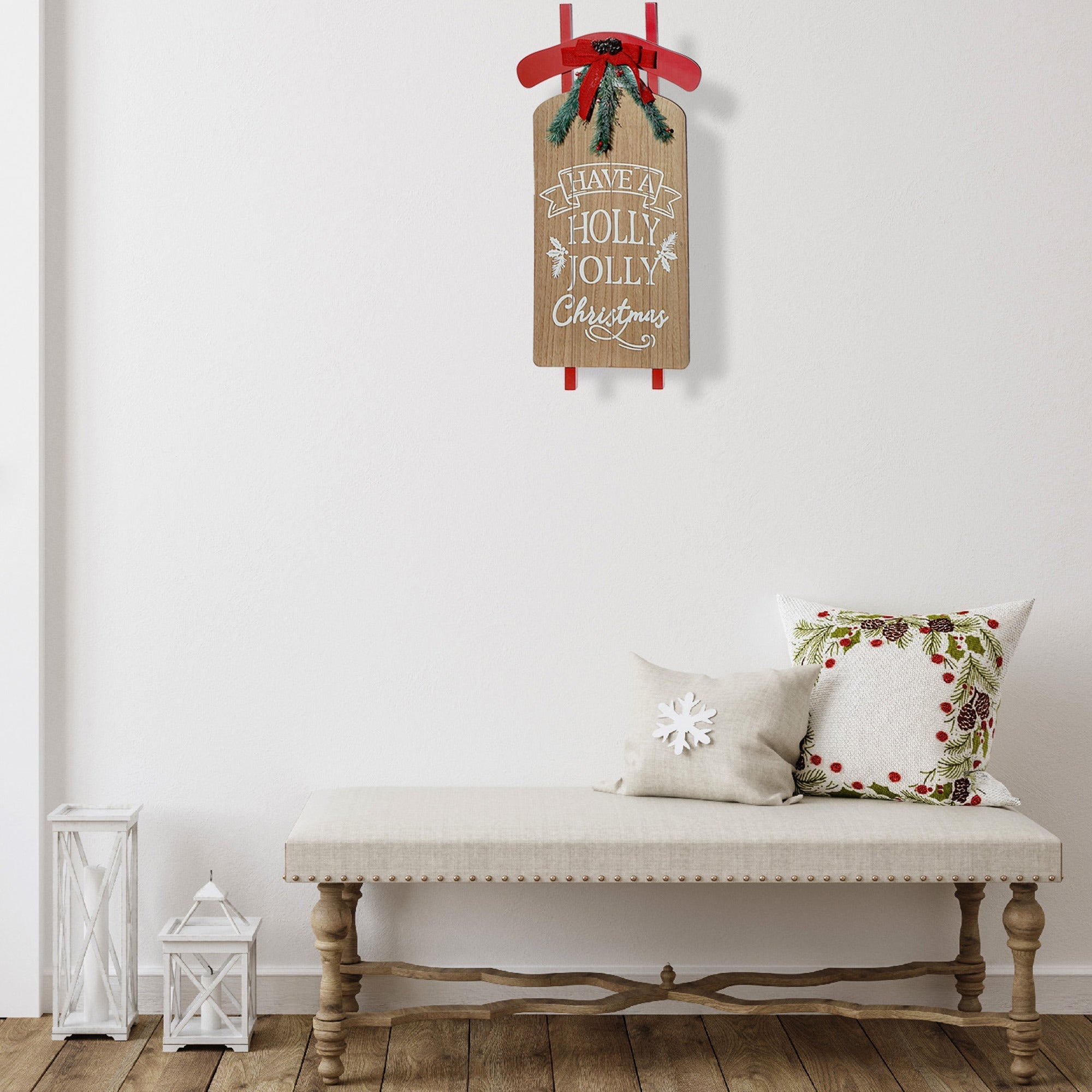 Wooden Sled Wall Hanging Christmas Decoration, Holiday Home Décor, Have A Holly Jolly Christmas Sign