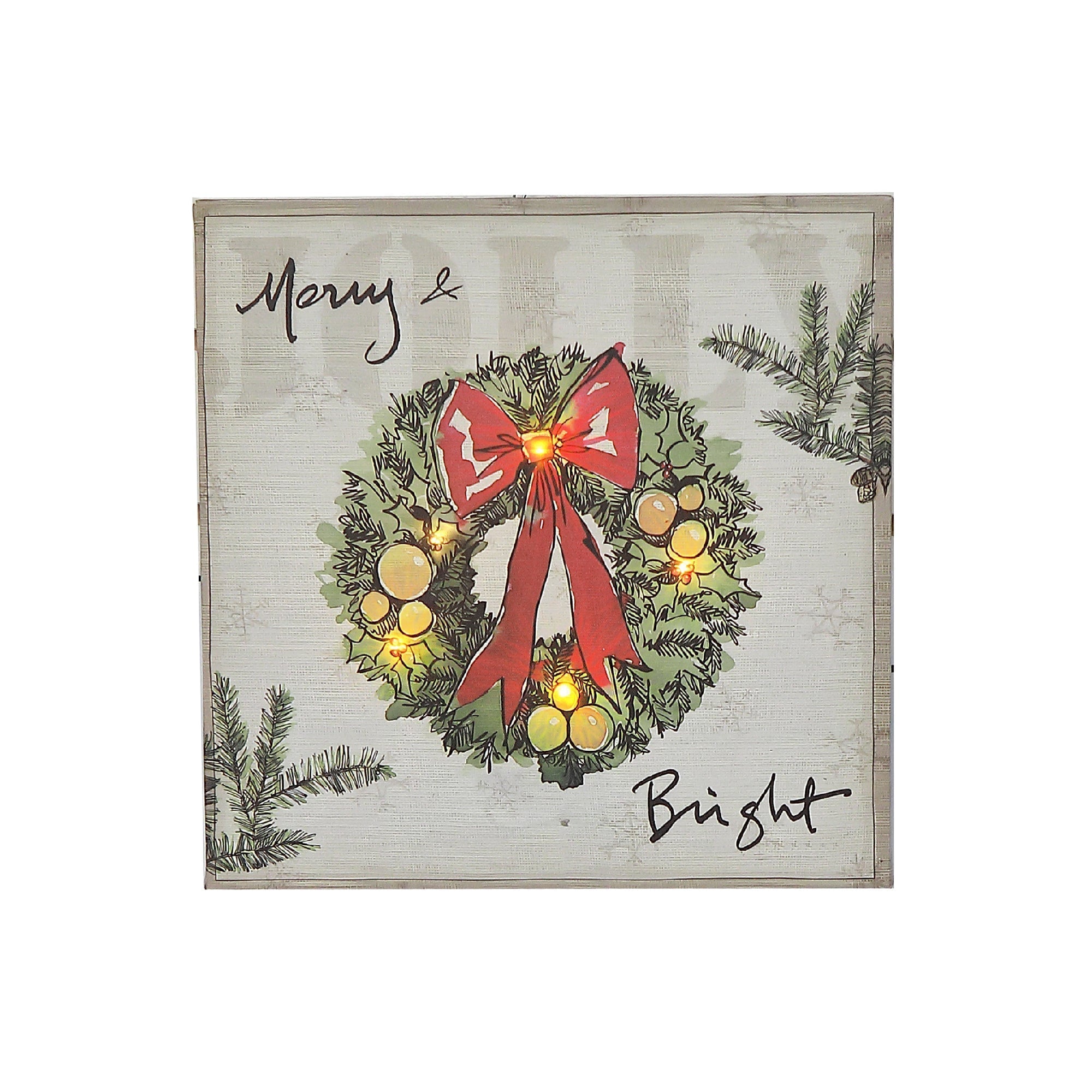 Wooden Christmas Tree and Wreath Canvas Wall Art, Assorted Holiday Home Decoration, Set of 2