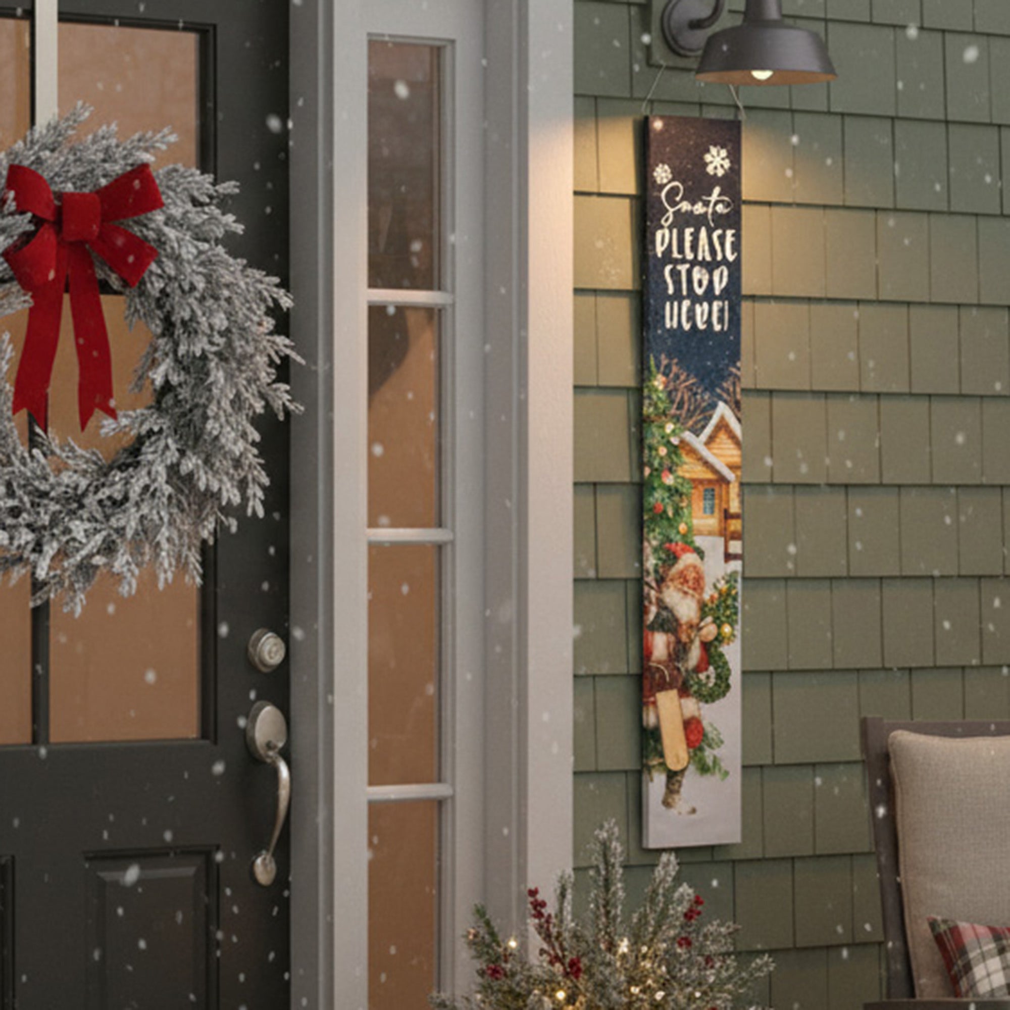 LED Canvas Porch Sign Santa Please Stop Here!, Christmas, Wall Decor, Holiday Decor