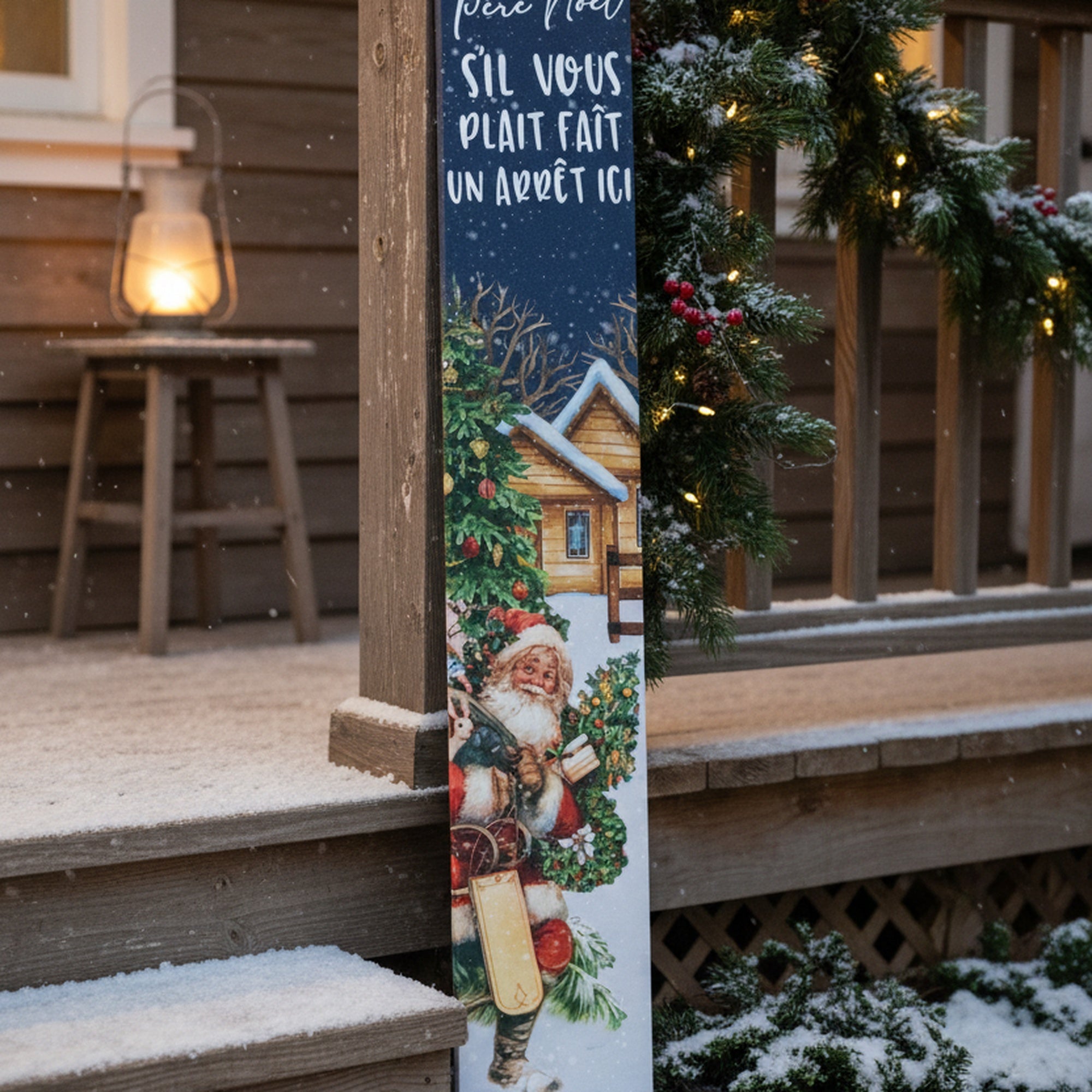 Canvas Porch Sign Pere Noel S'il Vous Plait Fait Un Arret Ici!, Christmas, Wall Decor, Holiday Decor