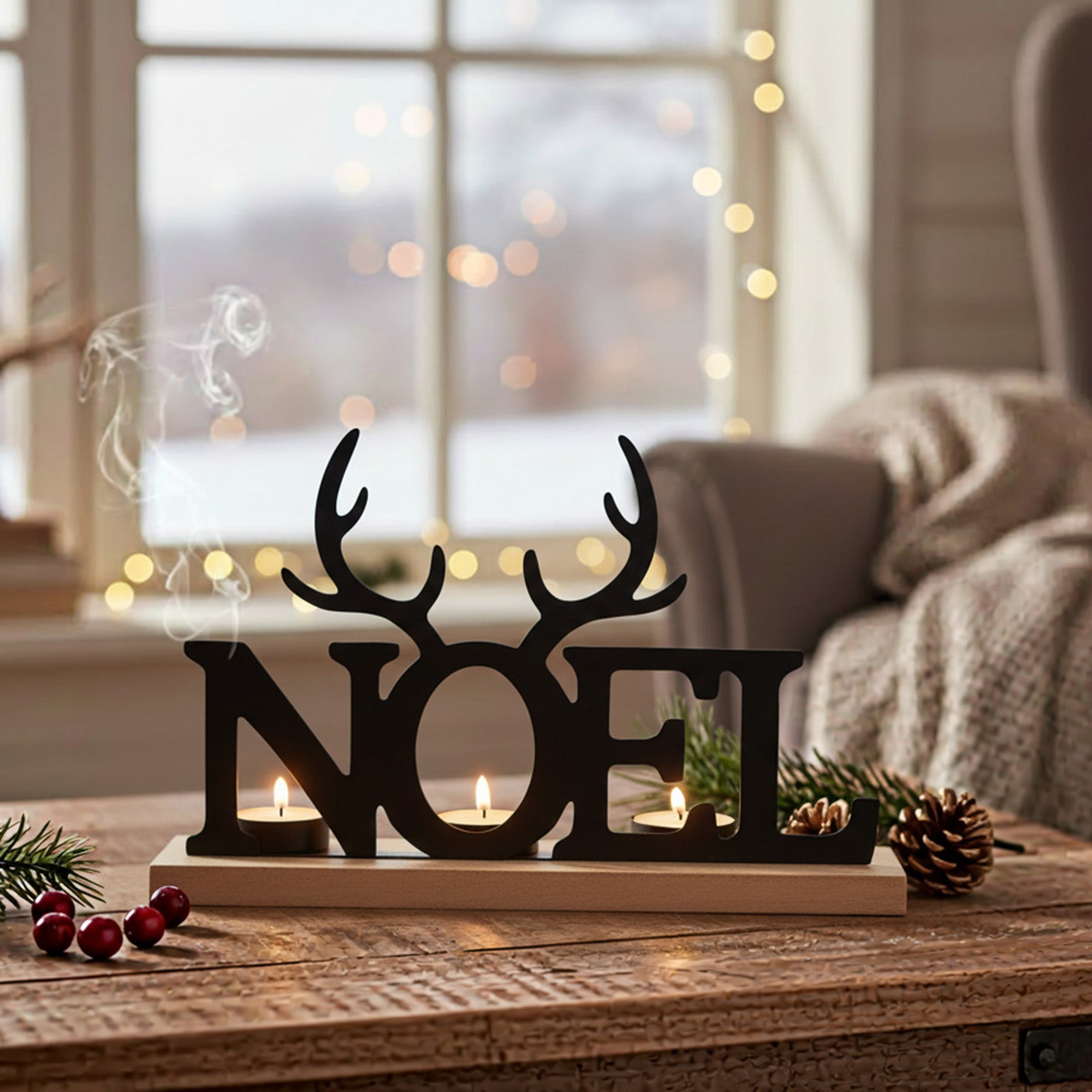 Metal Tealight Holder Noel Reindeer Antlers, Christmas, Candle Holder, Holiday Decor