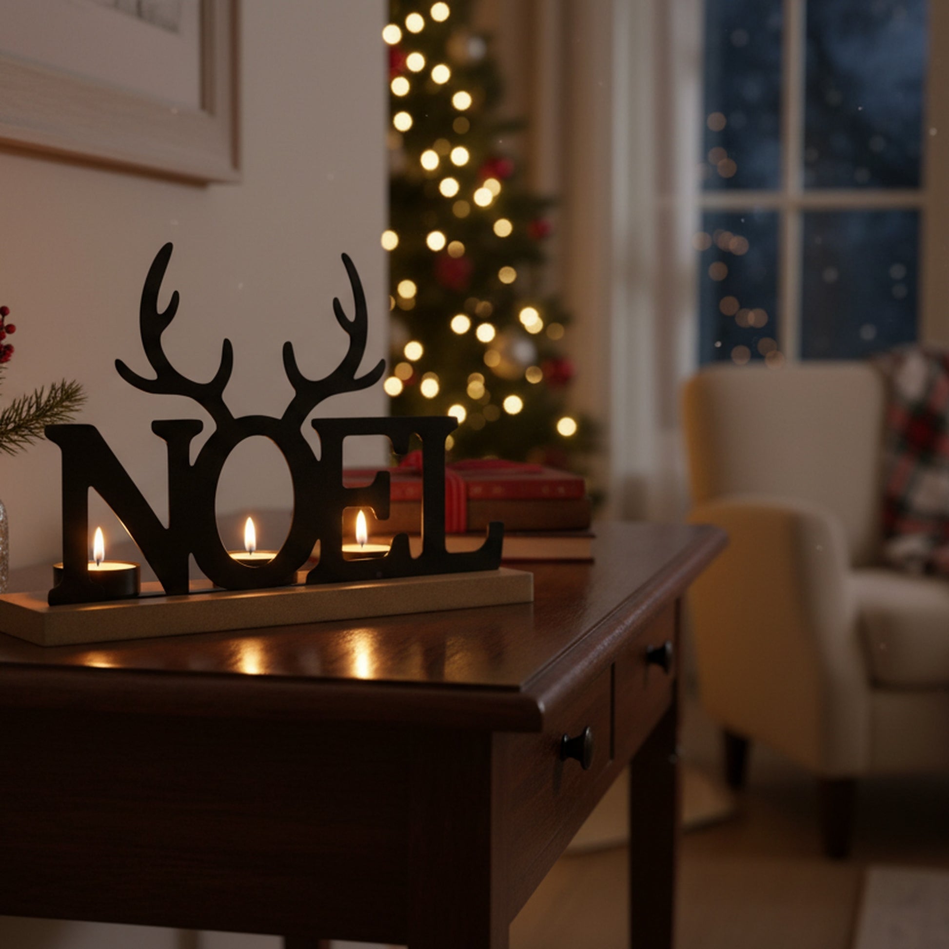 Metal Tealight Holder Noel Reindeer Antlers, Christmas, Candle Holder, Holiday Decor