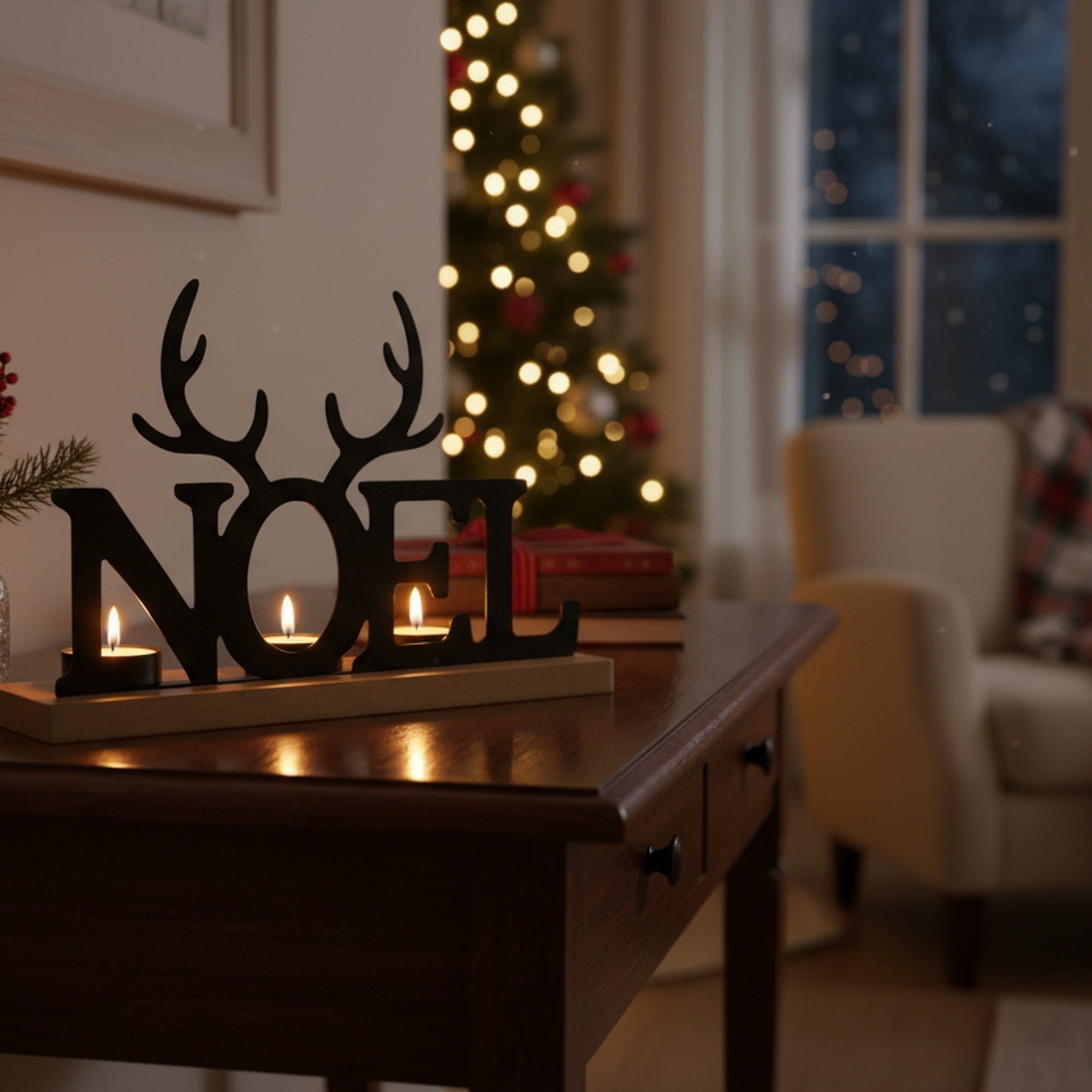 Metal Tealight Holder Noel Reindeer Antlers, Christmas, Candle Holder, Holiday Decor