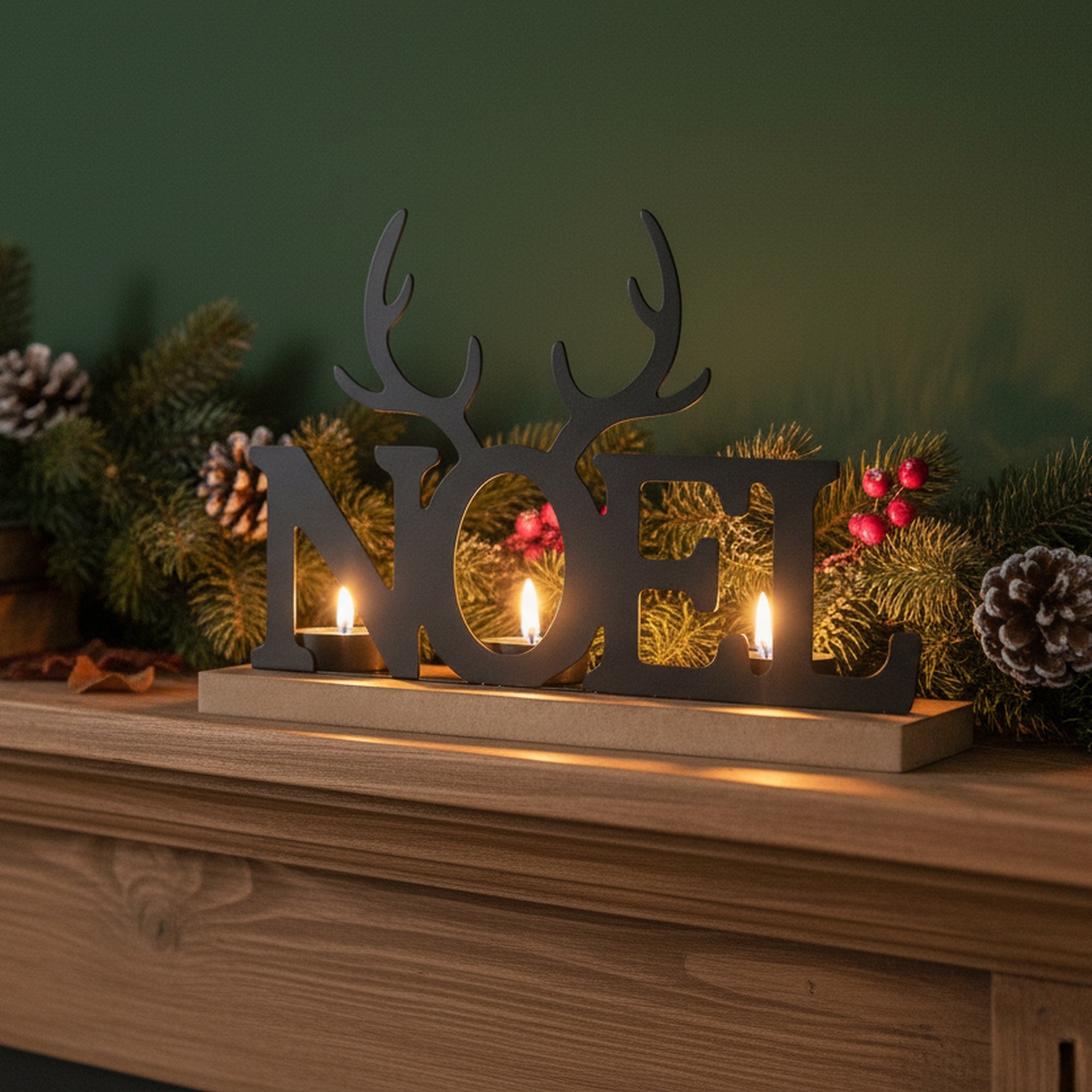 Metal Tealight Holder Noel Reindeer Antlers, Christmas, Candle Holder, Holiday Decor