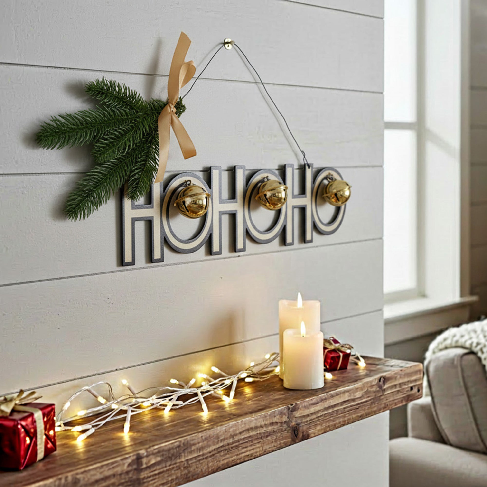 Metal Wall Hanger with Jingle Bell Ho Ho Ho, Christmas, Jingle Bells, Holiday Decor