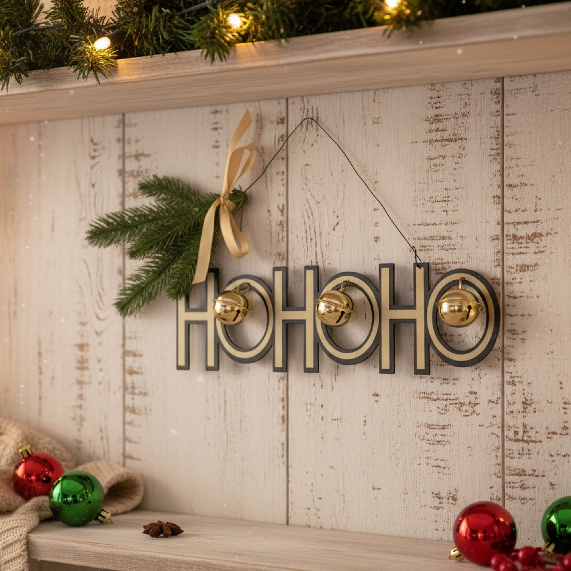 Metal Wall Hanger with Jingle Bell Ho Ho Ho, Christmas, Jingle Bells, Holiday Decor