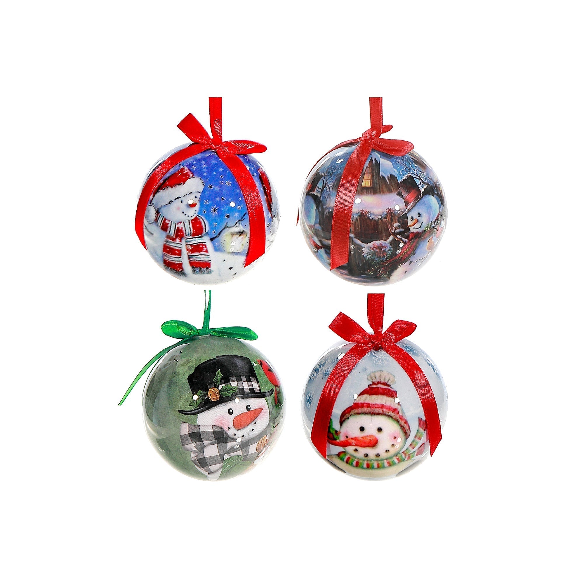 Snowman Ribbon Christmas Ornaments, Assorted Holiday Tree Decorations, Festive Ribbon Hanging Ornaments, Set of 12