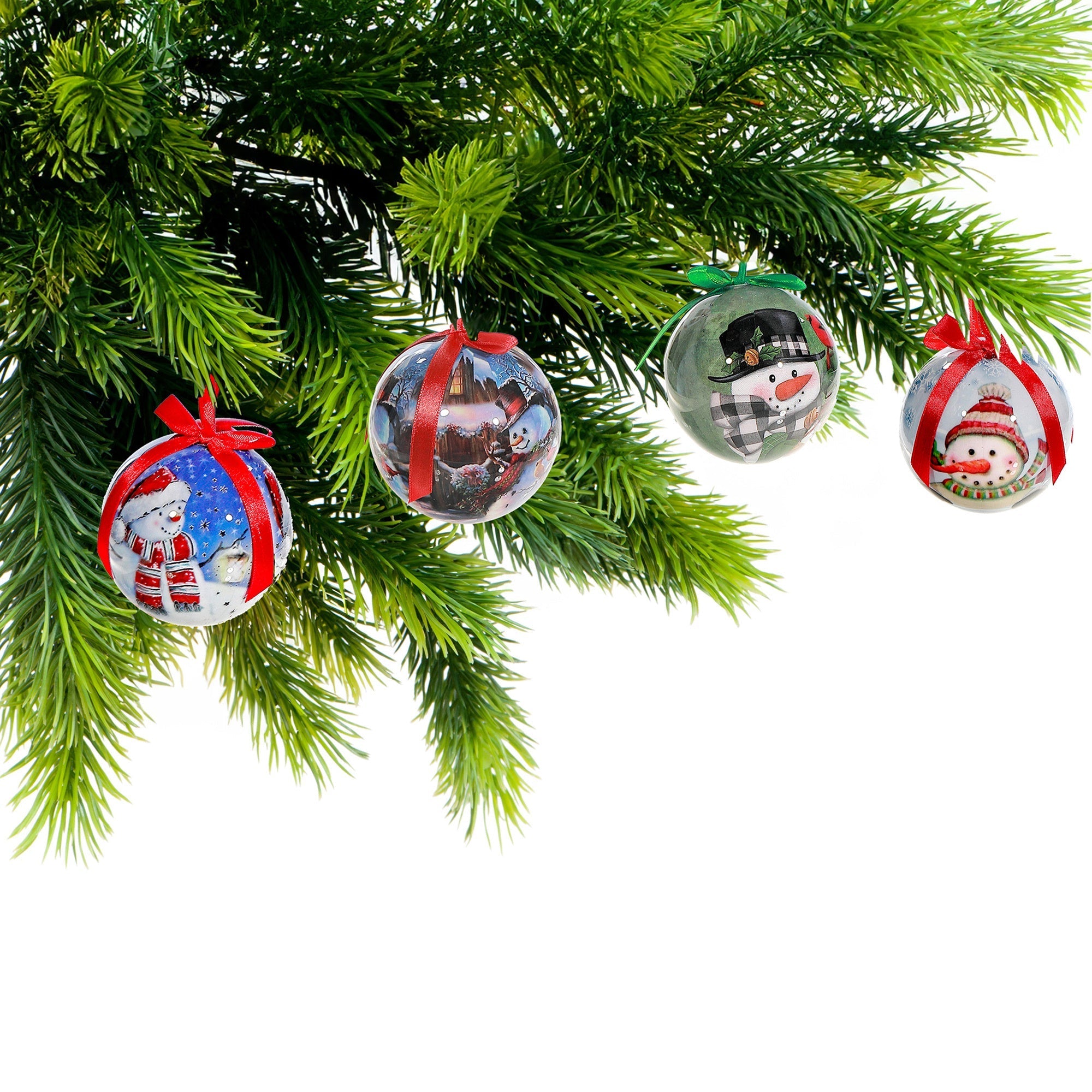 Snowman Ribbon Christmas Ornaments, Assorted Holiday Tree Decorations, Festive Ribbon Hanging Ornaments, Set of 12