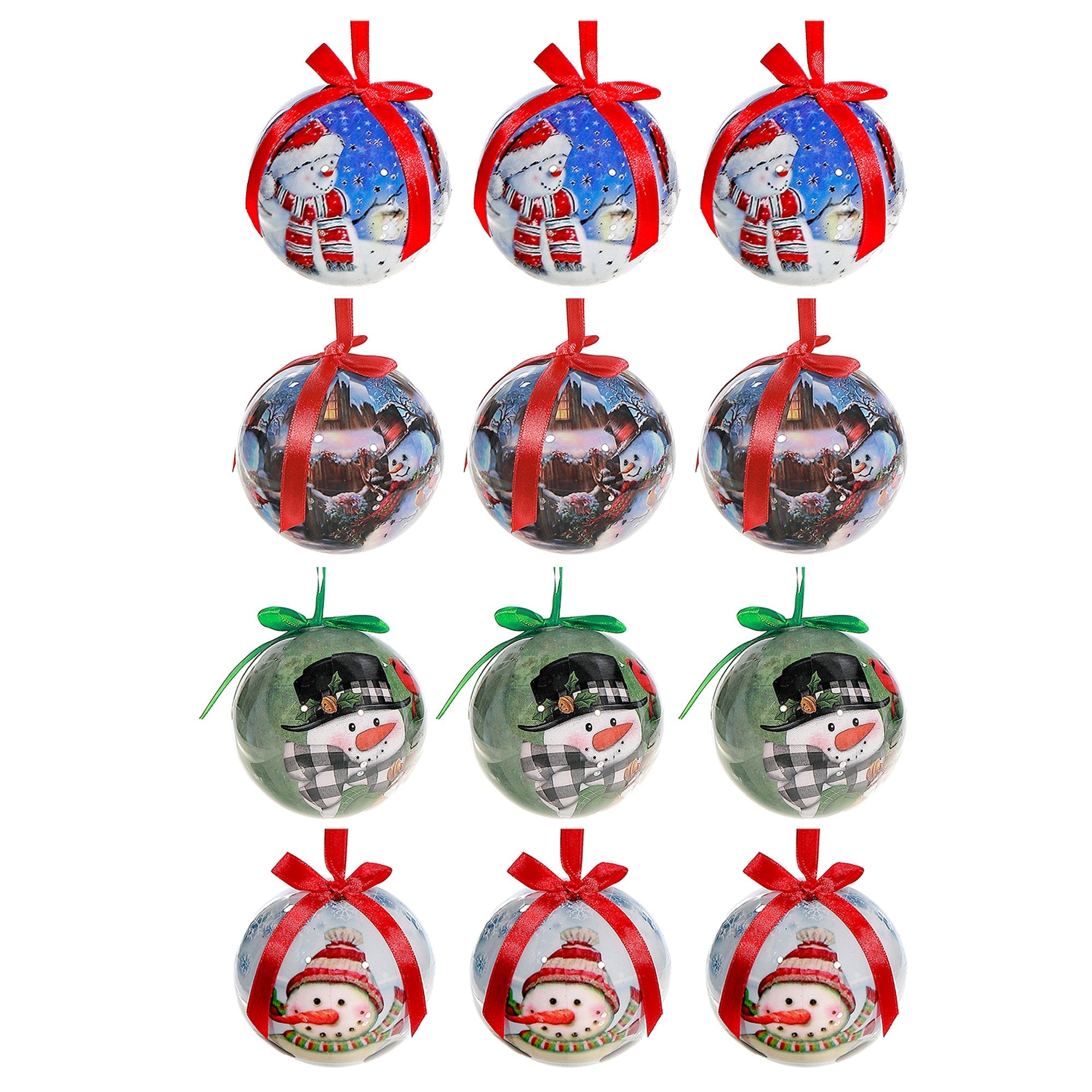 Snowman Ribbon Christmas Ornaments, Assorted Holiday Tree Decorations, Festive Ribbon Hanging Ornaments, Set of 12
