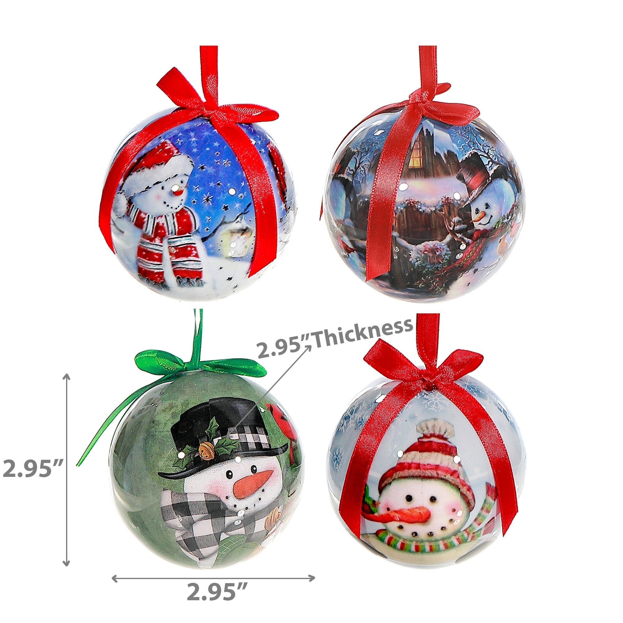 Snowman Ribbon Christmas Ornaments, Assorted Holiday Tree Decorations, Festive Ribbon Hanging Ornaments, Set of 12