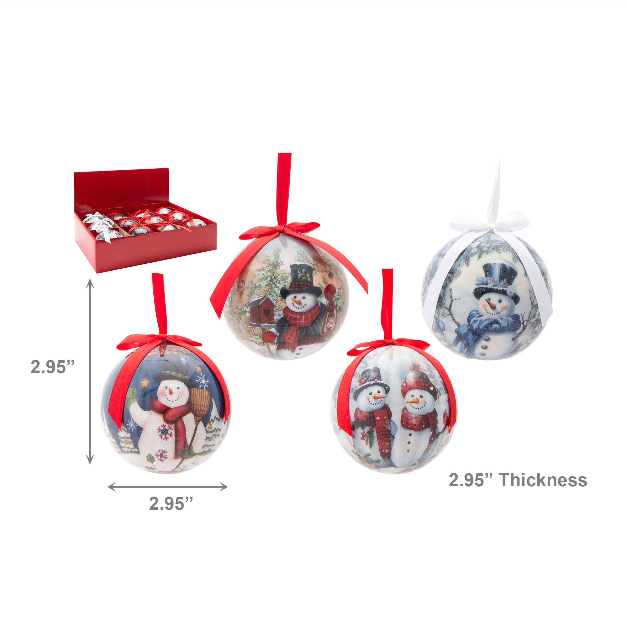 Ribbon Ornament Snowman Assorted, Christmas, Ornament, Holiday Decor- Set of 12