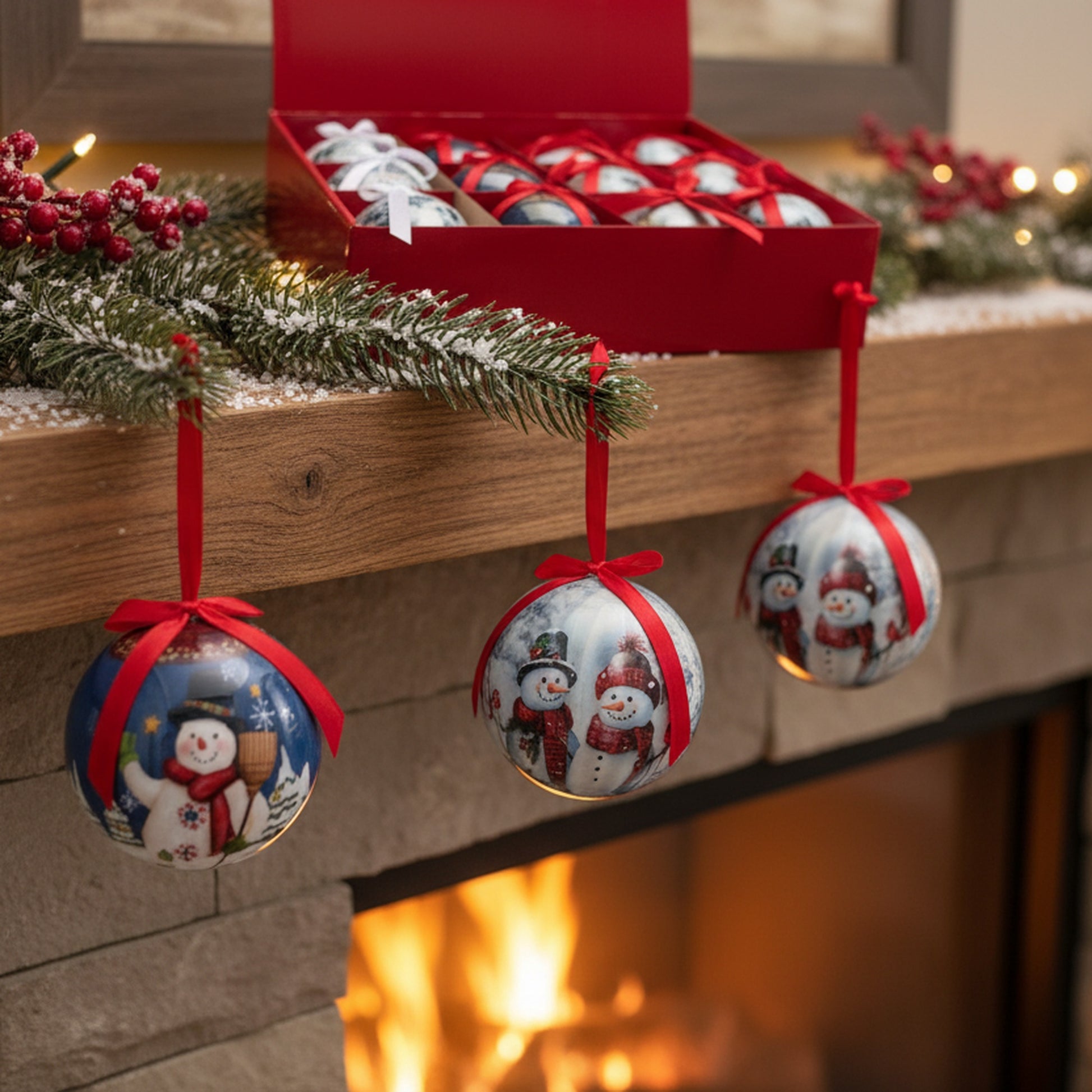 Ribbon Ornament Snowman Assorted, Christmas, Ornament, Holiday Decor- Set of 12