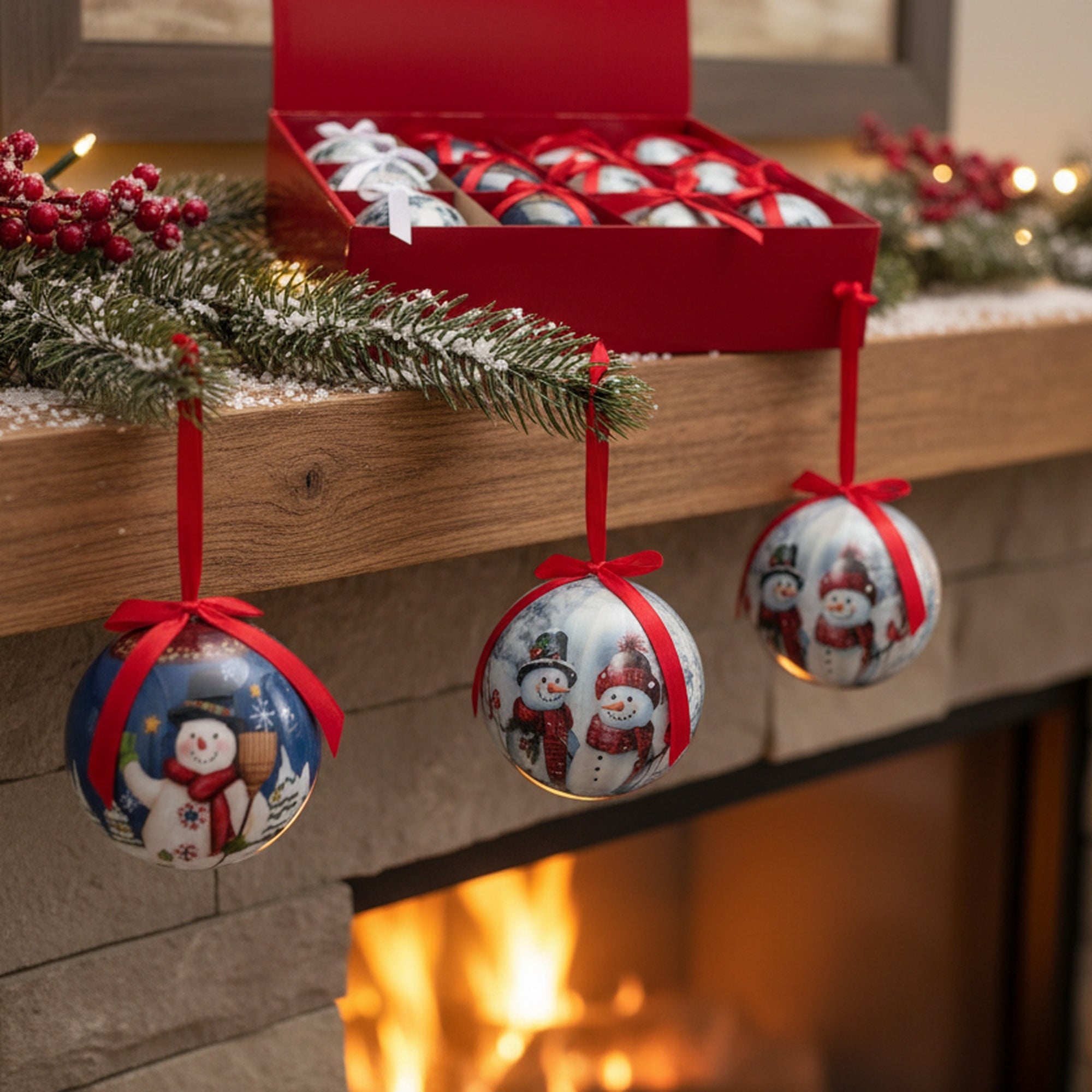 Ribbon Ornament Snowman Assorted, Christmas, Ornament, Holiday Decor- Set of 12