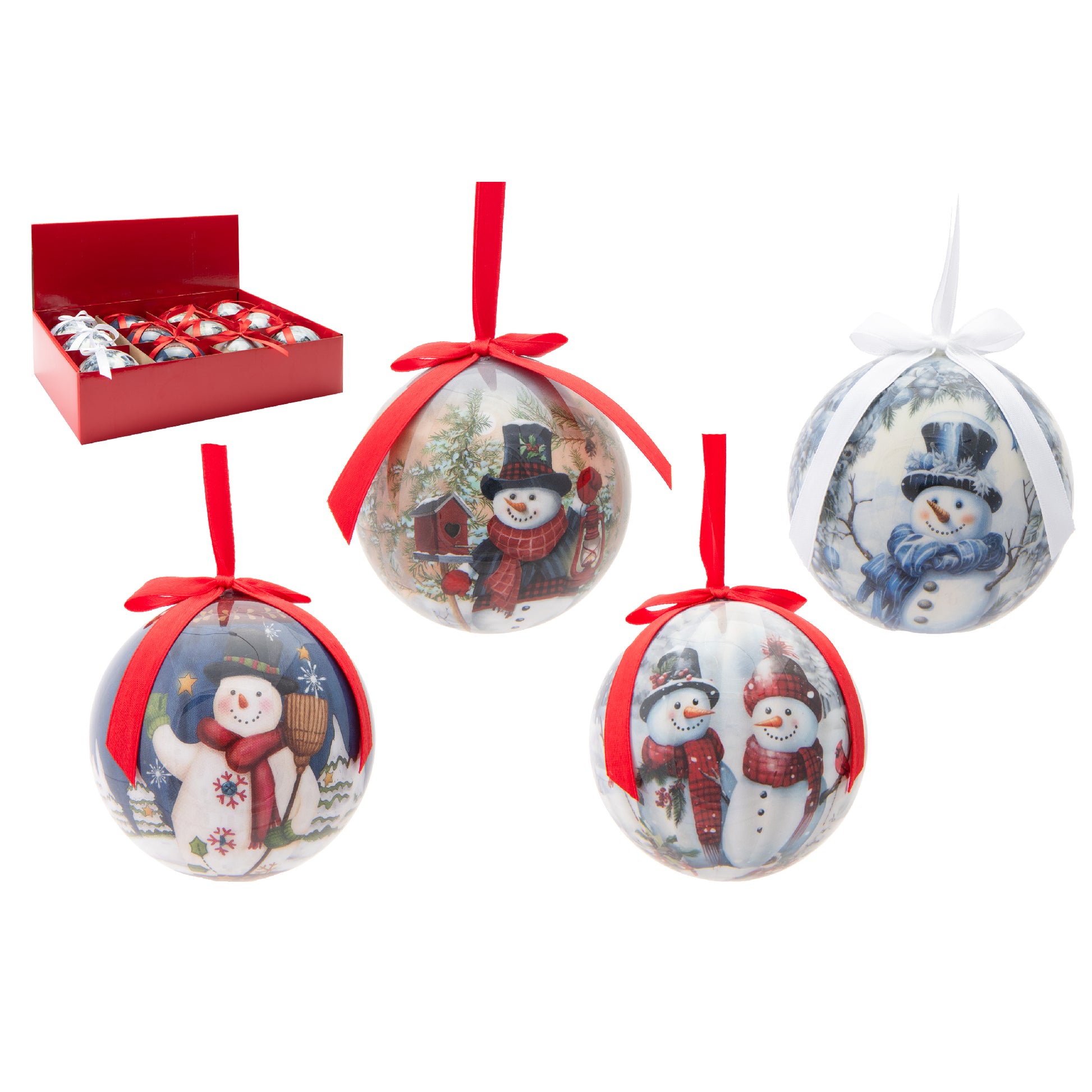 Ribbon Ornament Snowman Assorted, Christmas, Ornament, Holiday Decor- Set of 12
