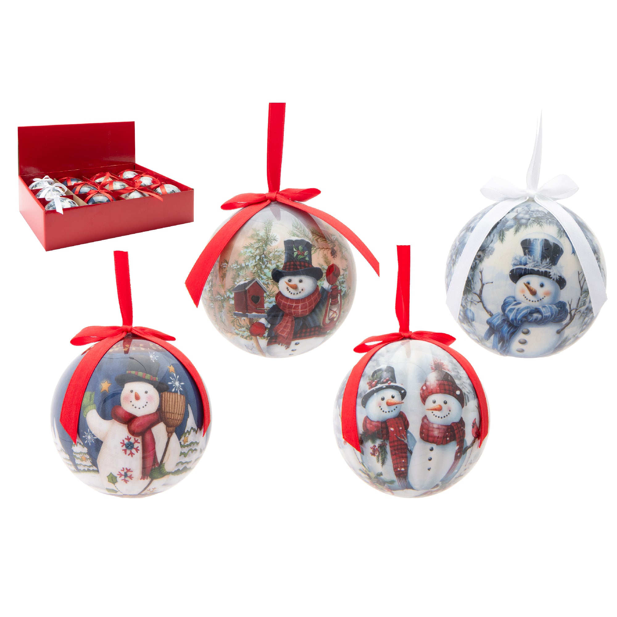 Ribbon Ornament Snowman Assorted, Christmas, Ornament, Holiday Decor- Set of 12