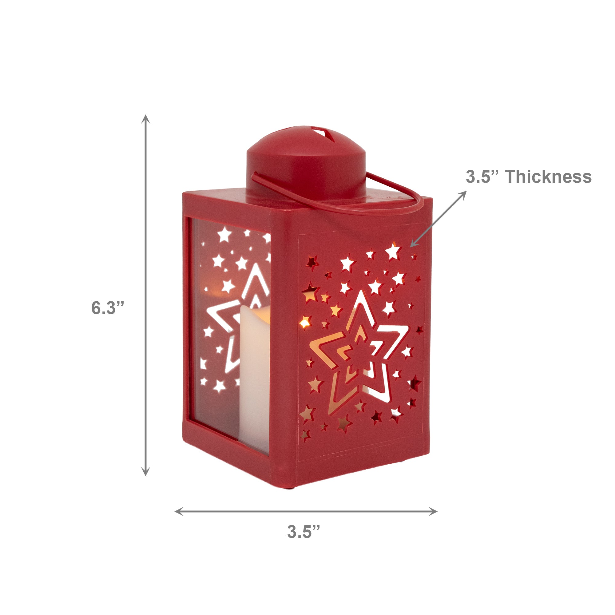 LED Plastic Lantern with Candle Red Star, Lantern, Holiday Decor- Set of 2