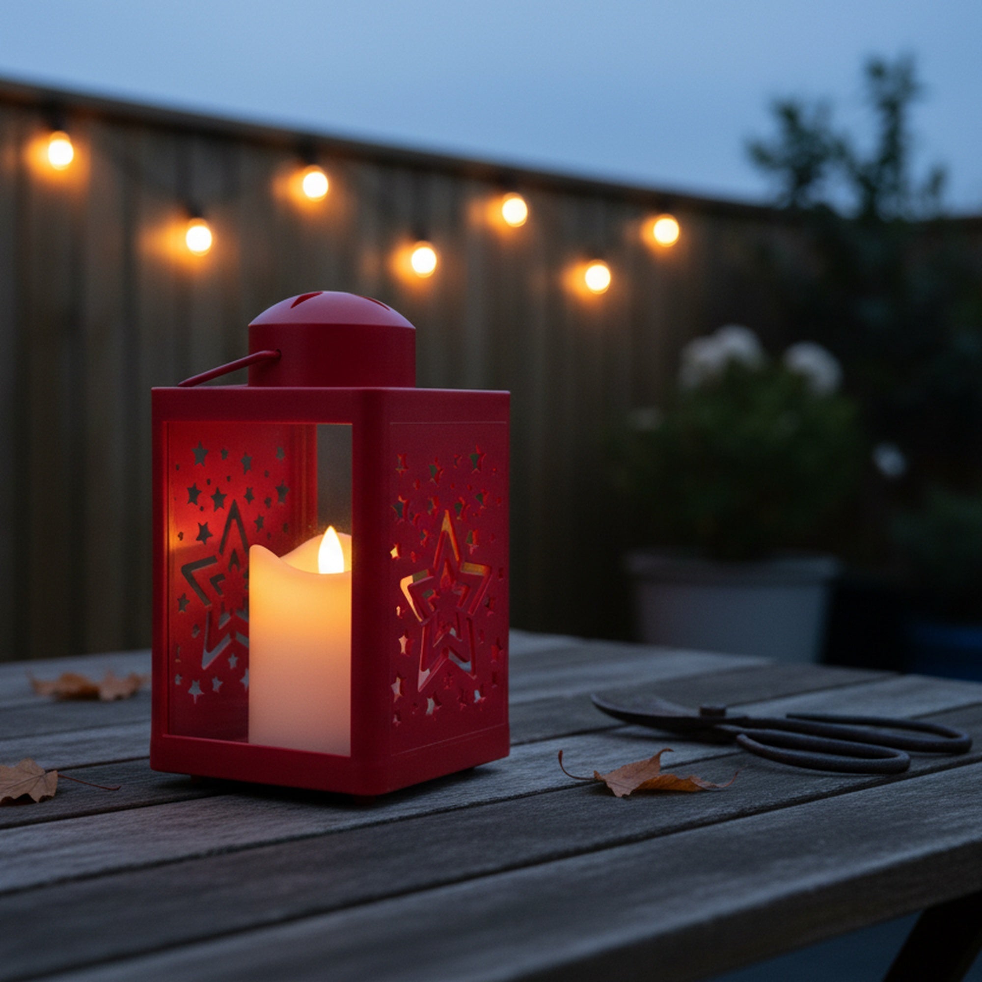 LED Plastic Lantern with Candle Red Star, Lantern, Holiday Decor- Set of 2