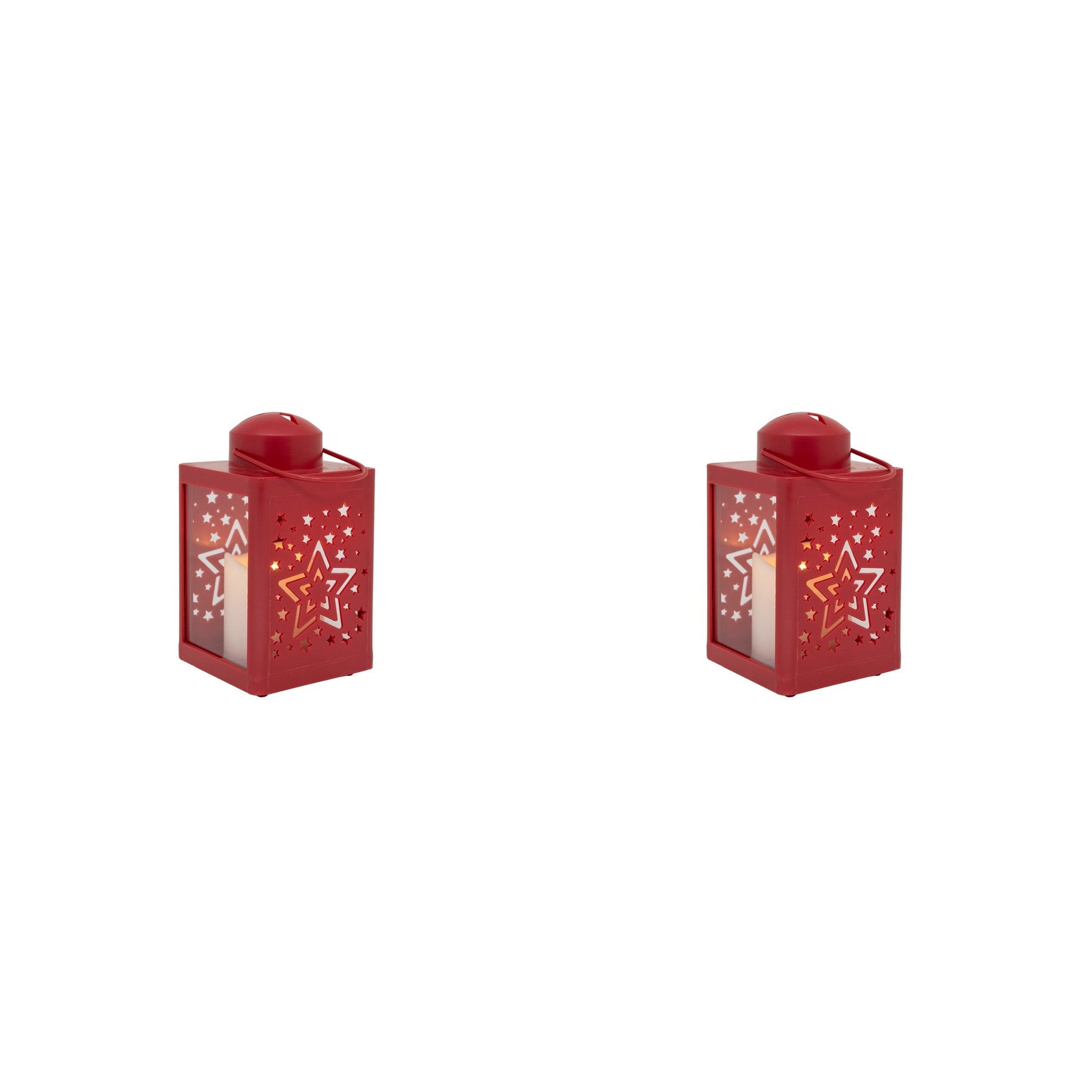 LED Plastic Lantern with Candle Red Star, Lantern, Holiday Decor- Set of 2