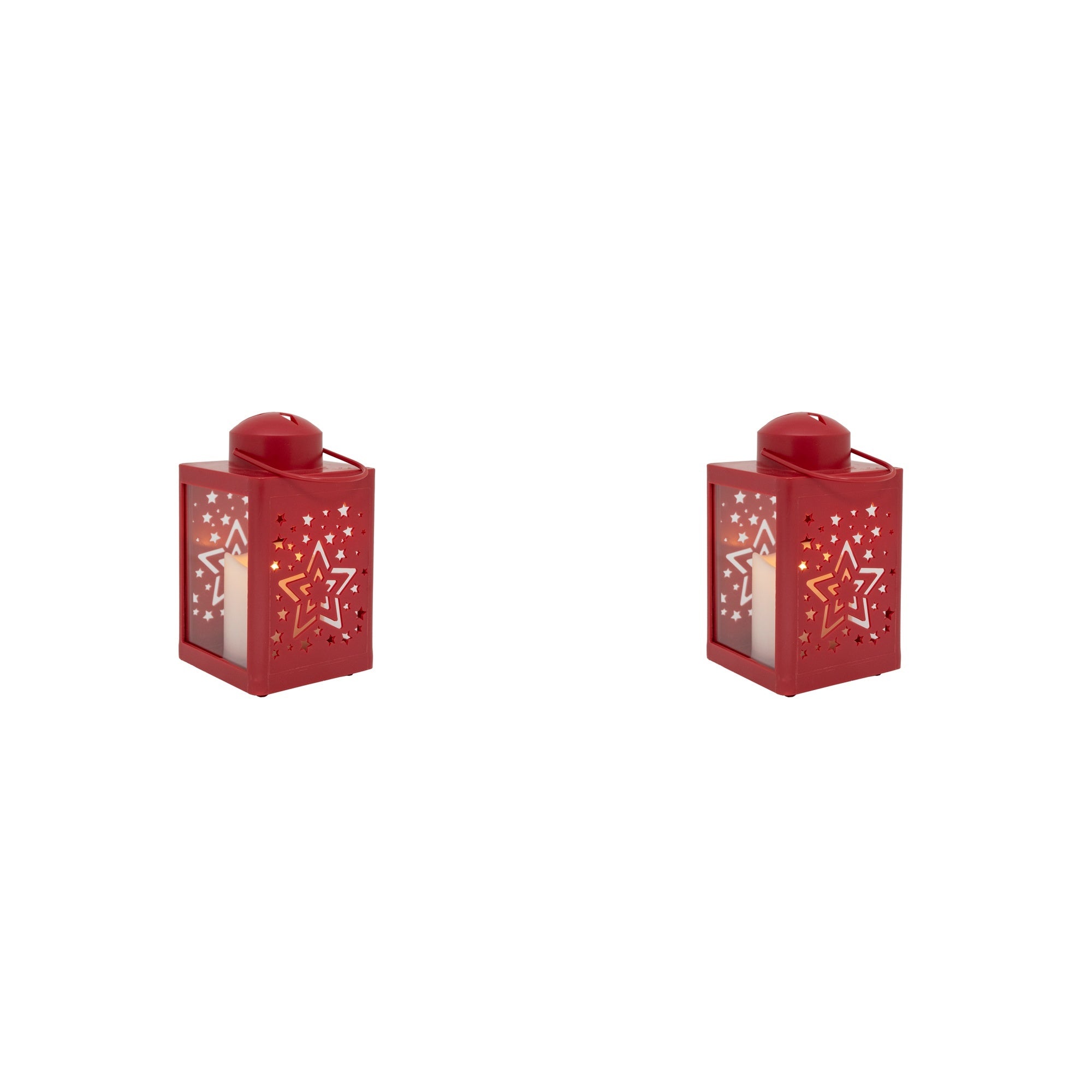 LED Plastic Lantern with Candle Red Star, Lantern, Holiday Decor- Set of 2