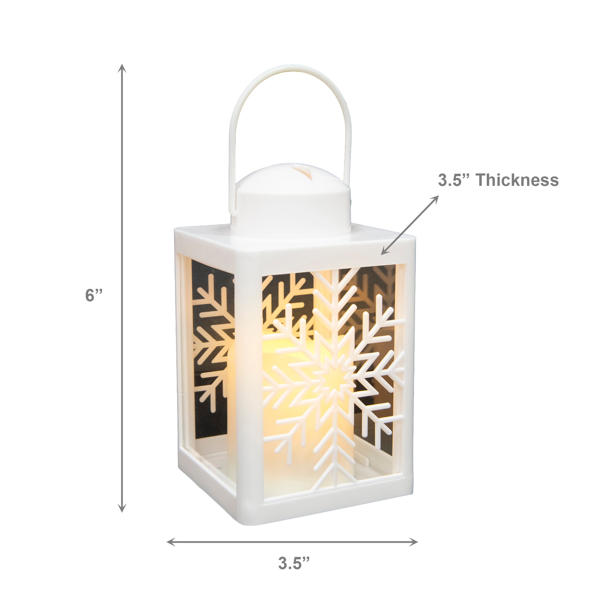 LED Plastic Lantern with Candle White Snowflake, Christmas, Lantern, Holiday Decor- Set of 2