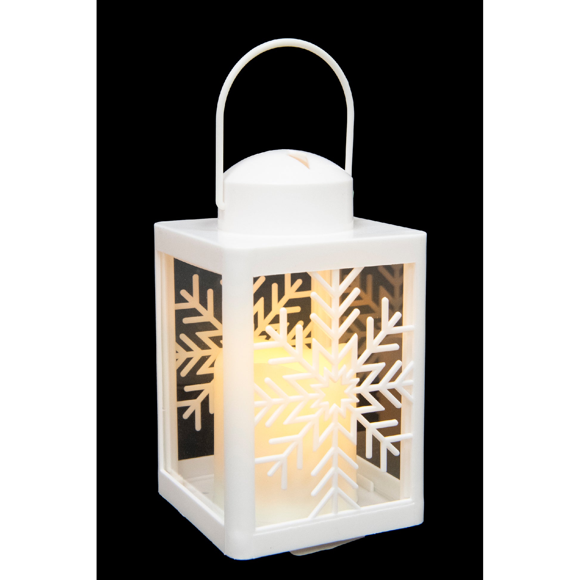 LED Plastic Lantern with Candle White Snowflake, Christmas, Lantern, Holiday Decor- Set of 2