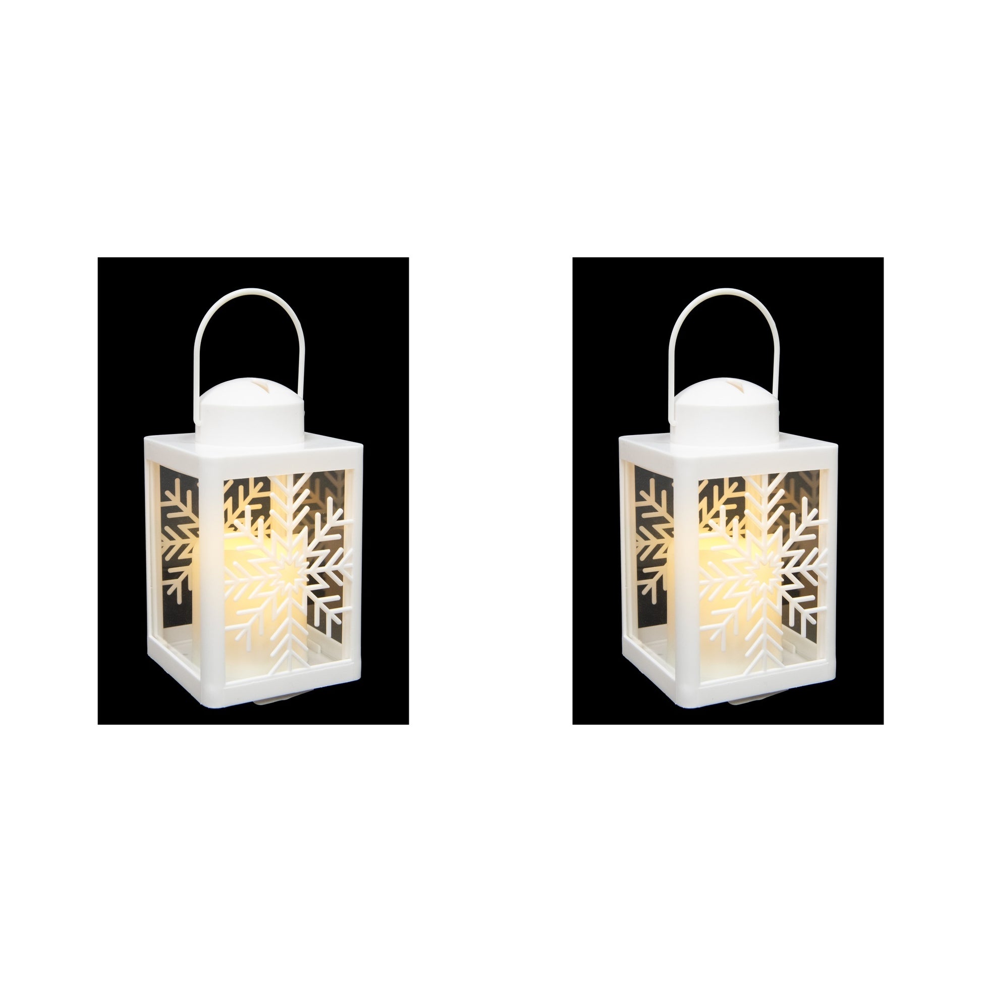LED Plastic Lantern with Candle White Snowflake, Christmas, Lantern, Holiday Decor- Set of 2