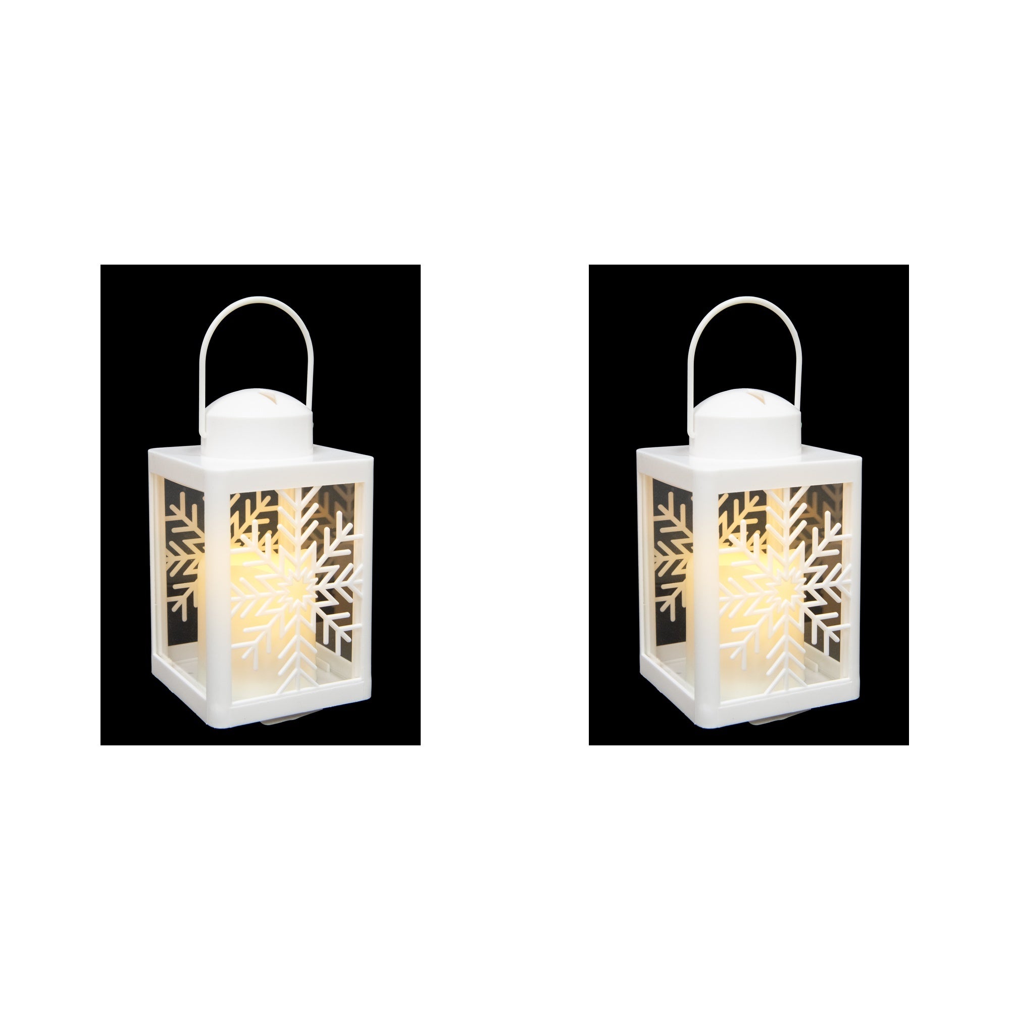 LED Plastic Lantern with Candle White Snowflake, Christmas, Lantern, Holiday Decor- Set of 2
