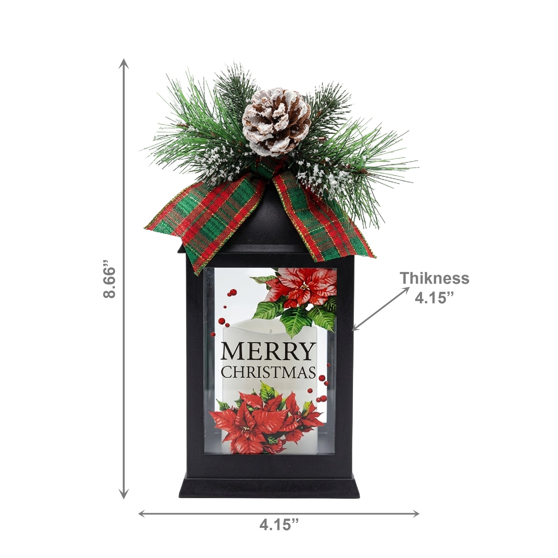 LED Black Lantern with Greenery Merry Christmas, Christmas, Lantern, Holiday Decor