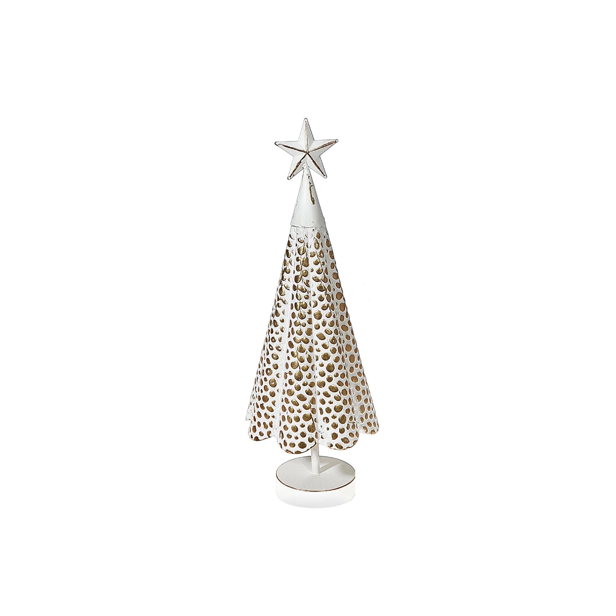 Filigree Gold & White Metal Christmas Tree – Holiday Table Decoration