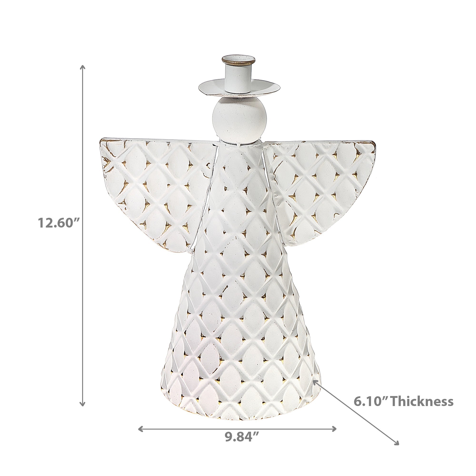 White And Gold Angel Metal Candle Holder Large, Angel Candle Holder, Christmas Angel Decor, Holiday Tabletop Decoration