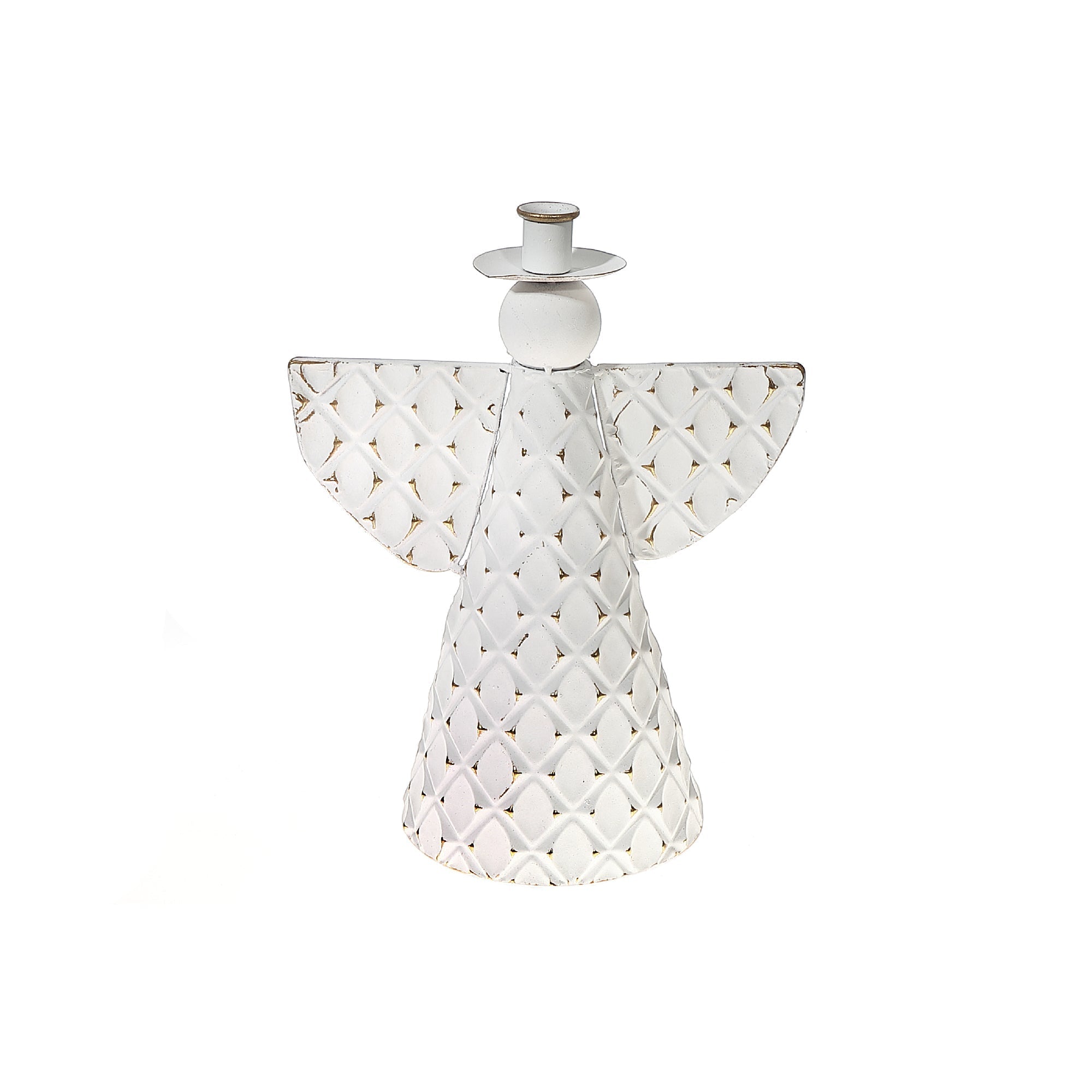 White And Gold Angel Metal Candle Holder Large, Angel Candle Holder, Christmas Angel Decor, Holiday Tabletop Decoration