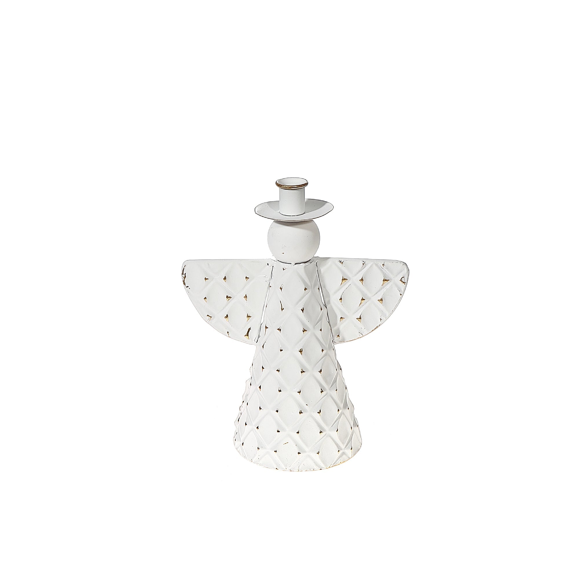 White And Gold Angel Metal Candle Holder Small, Angel Candle Holder, Christmas Angel Decor, Holiday Tabletop Decor