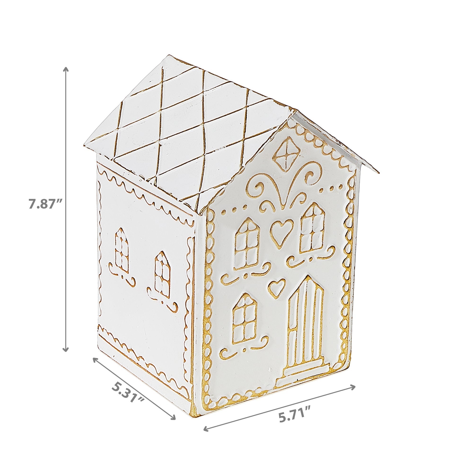 Gold & White Gingerbread Metal House – Christmas Holiday Decoration