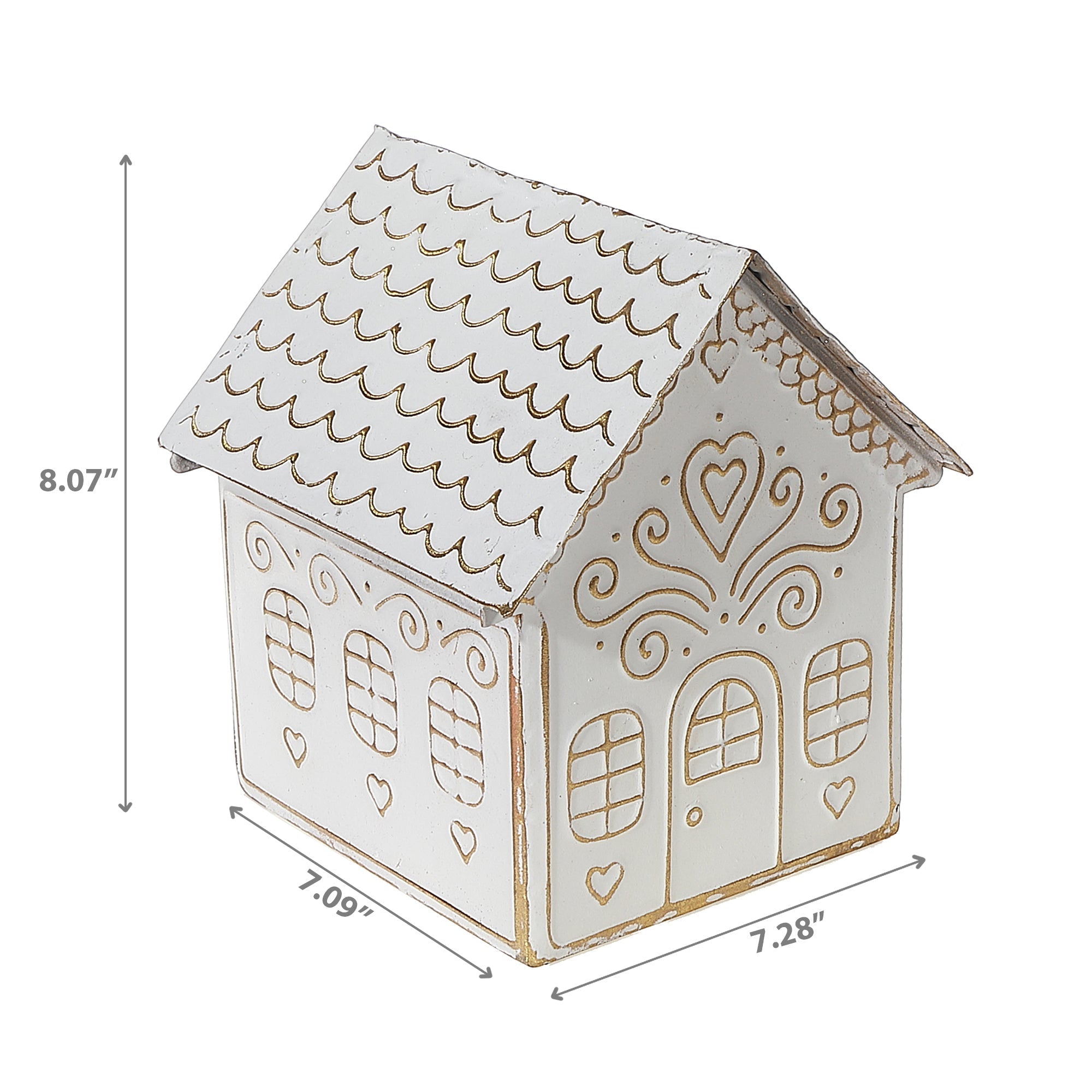 Gold & White Gingerbread Metal House – Christmas Holiday Decoration