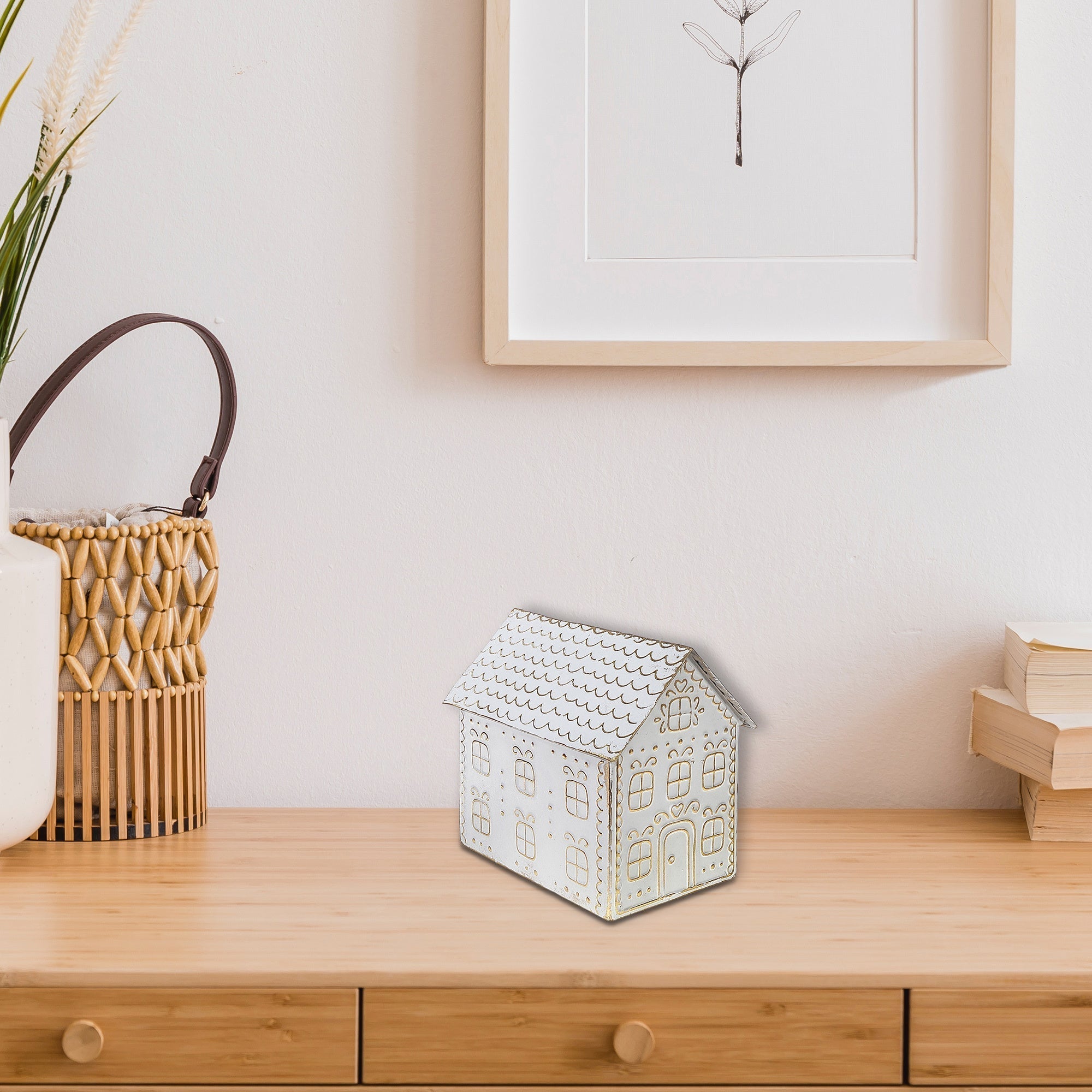 Gold And White Gingerbread Metal House