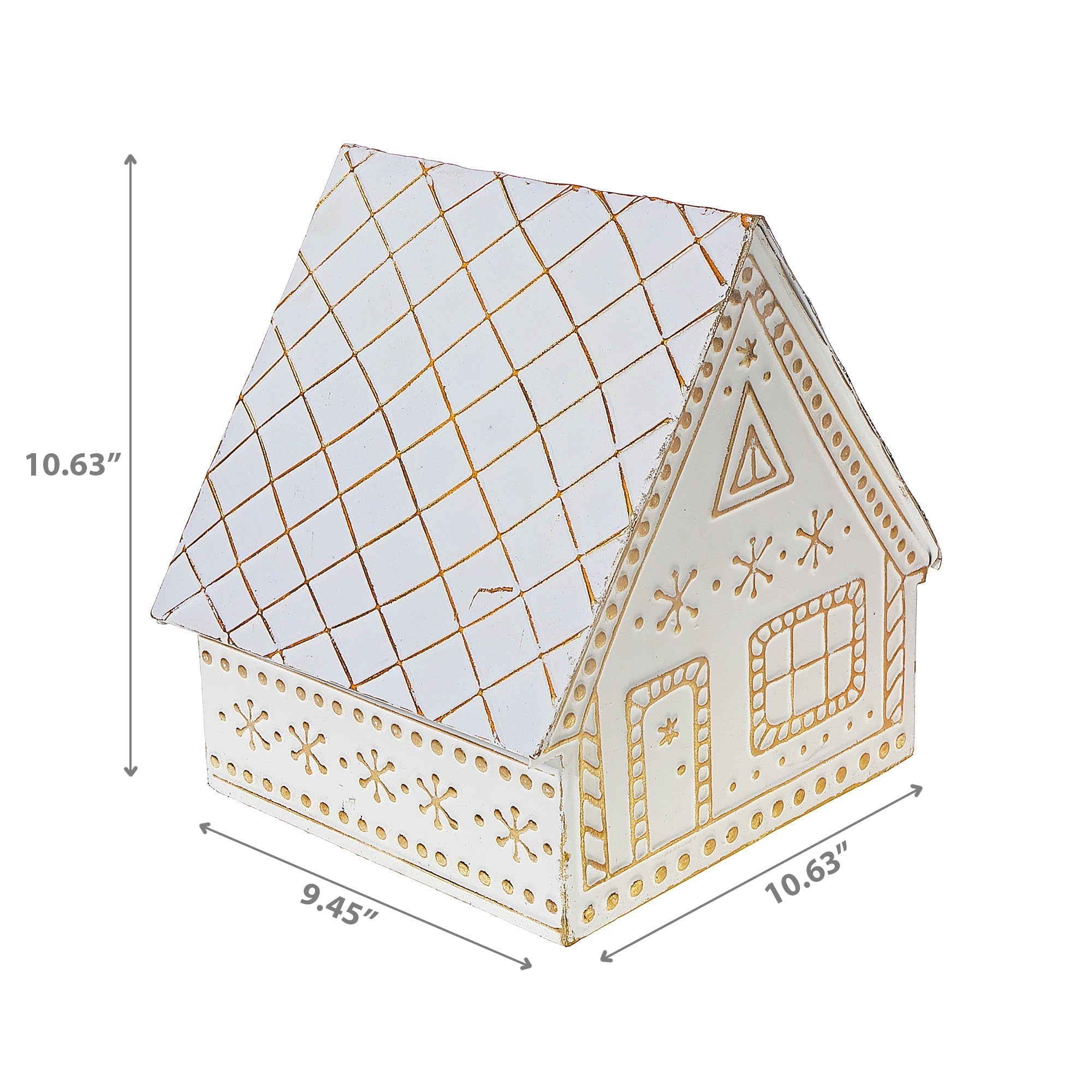 Gold & White Gingerbread Metal House – Christmas Holiday Decoration