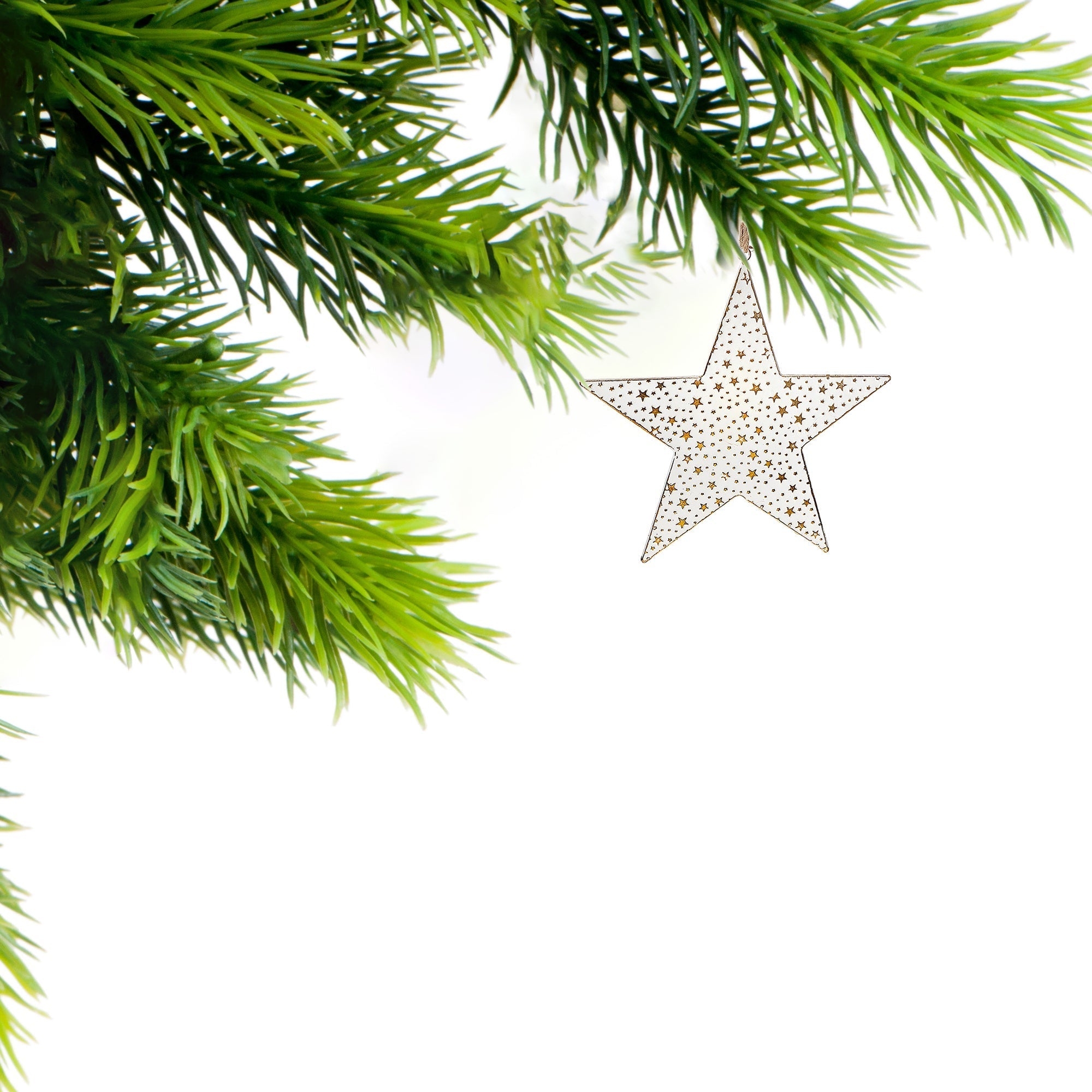 Medium White & Gold Star Christmas Ornament – Holiday Tree Decoration