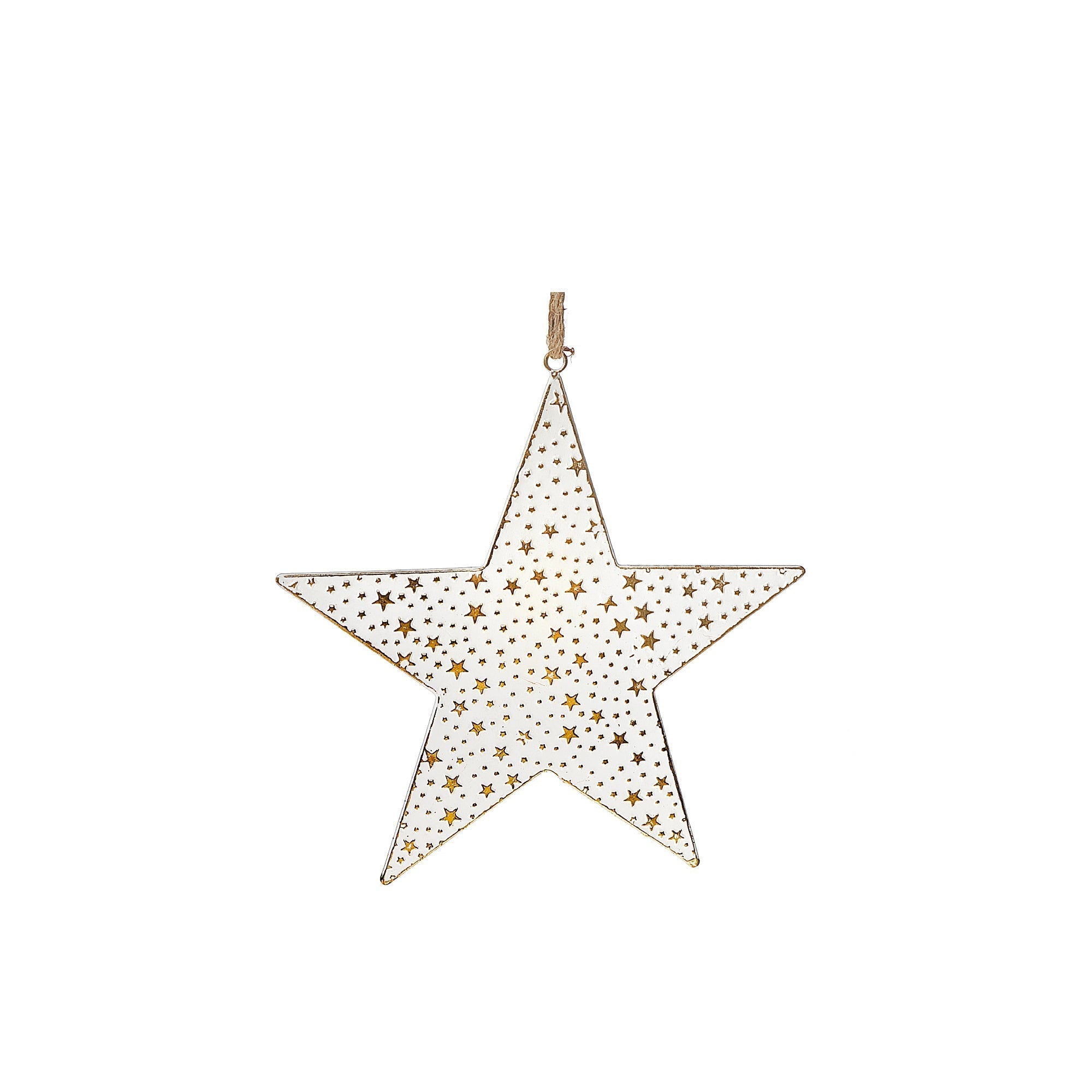 Medium White & Gold Star Christmas Ornament – Holiday Tree Decoration