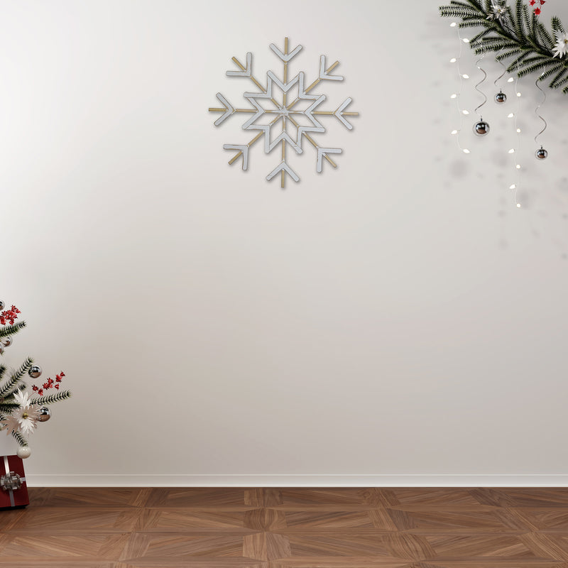 White And Gold Metal Snowflake Wall Decor Small