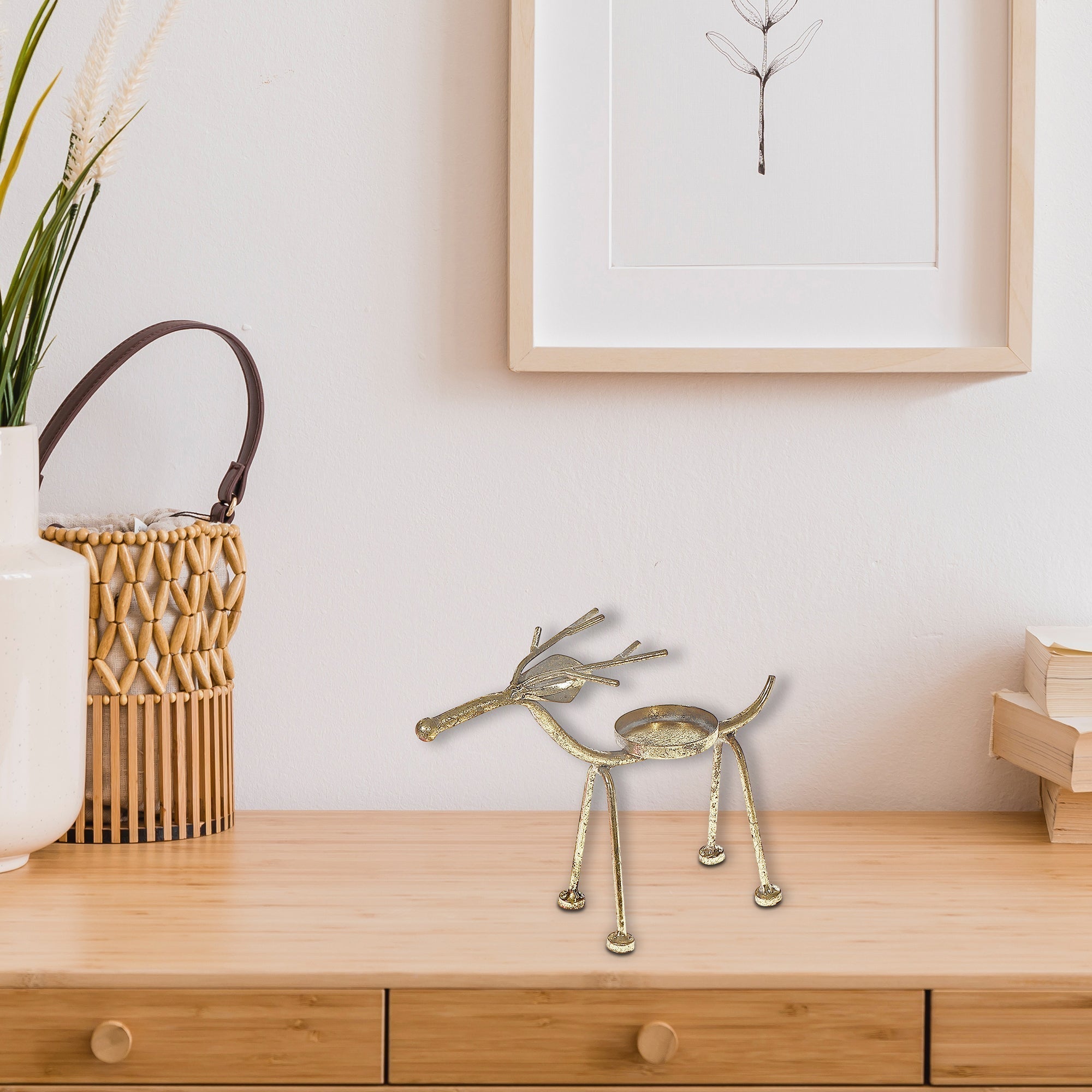 Gold Metal Deer Candleholder – Christmas Tabletop Décor