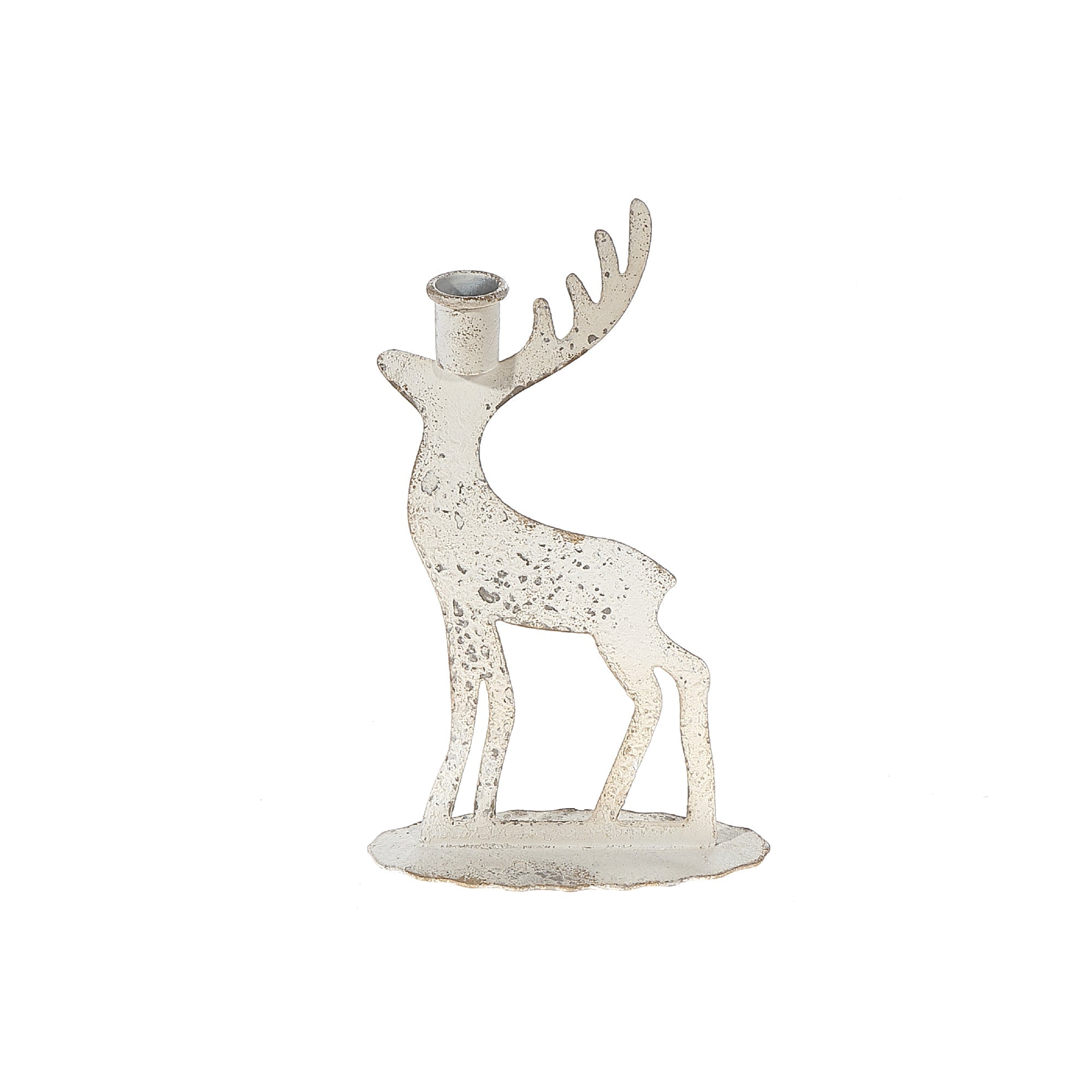 Distressed White Metal Deer Figurine – Christmas Holiday Décor