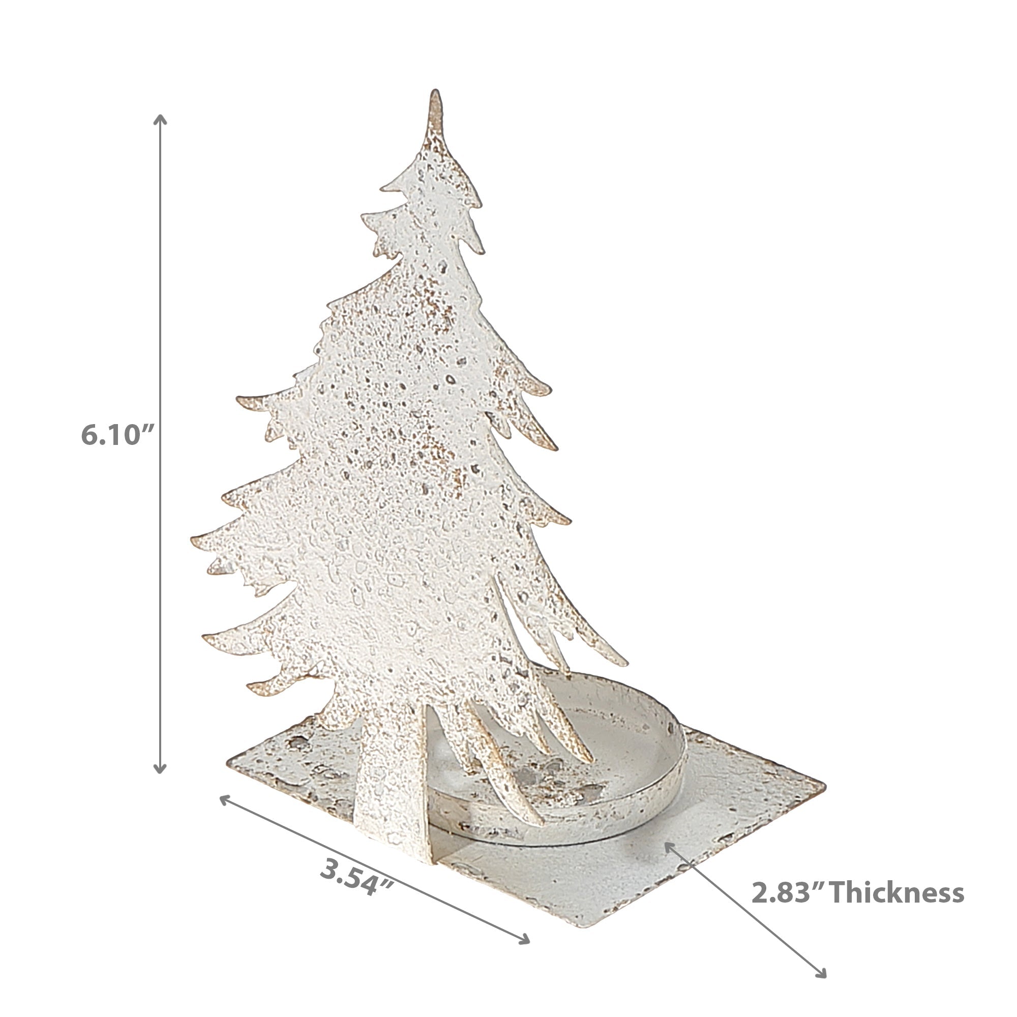 Distressed White Metal Christmas Tree Candleholder – Holiday Decor