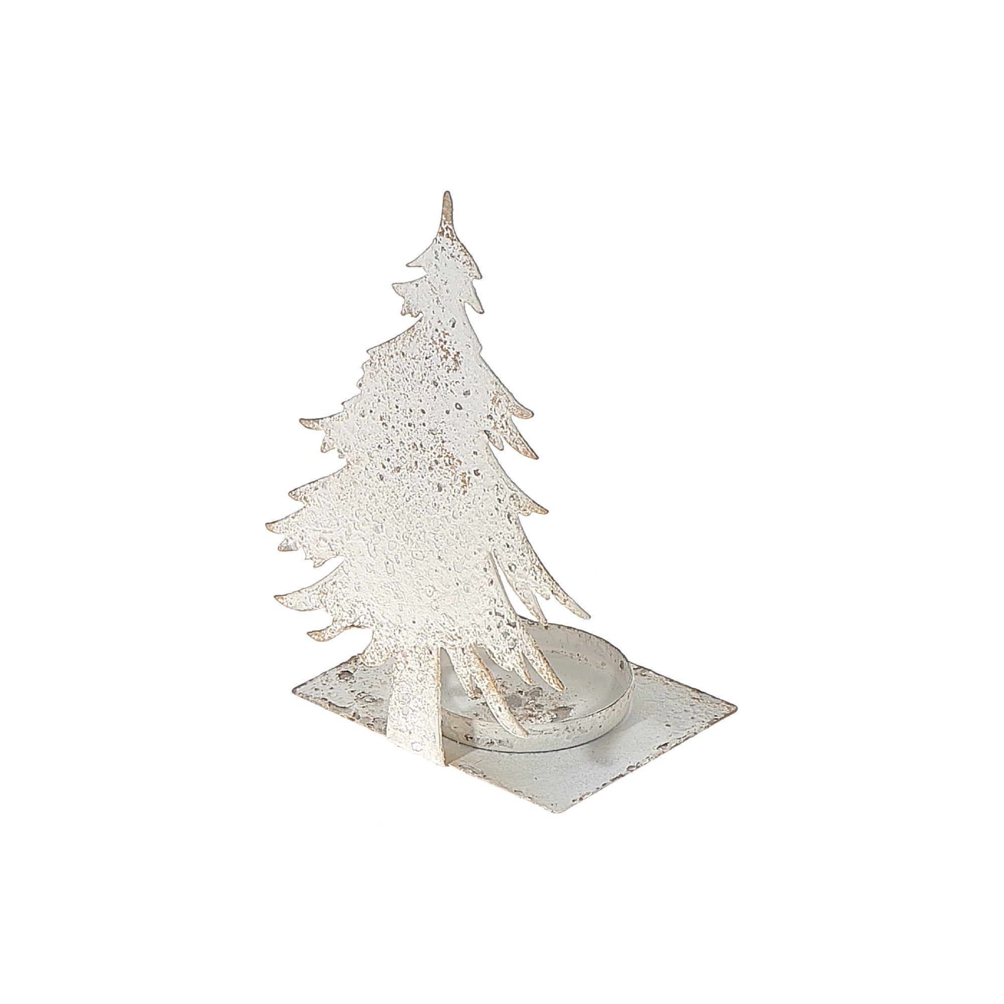 Distressed White Metal Christmas Tree Candleholder – Holiday Decor