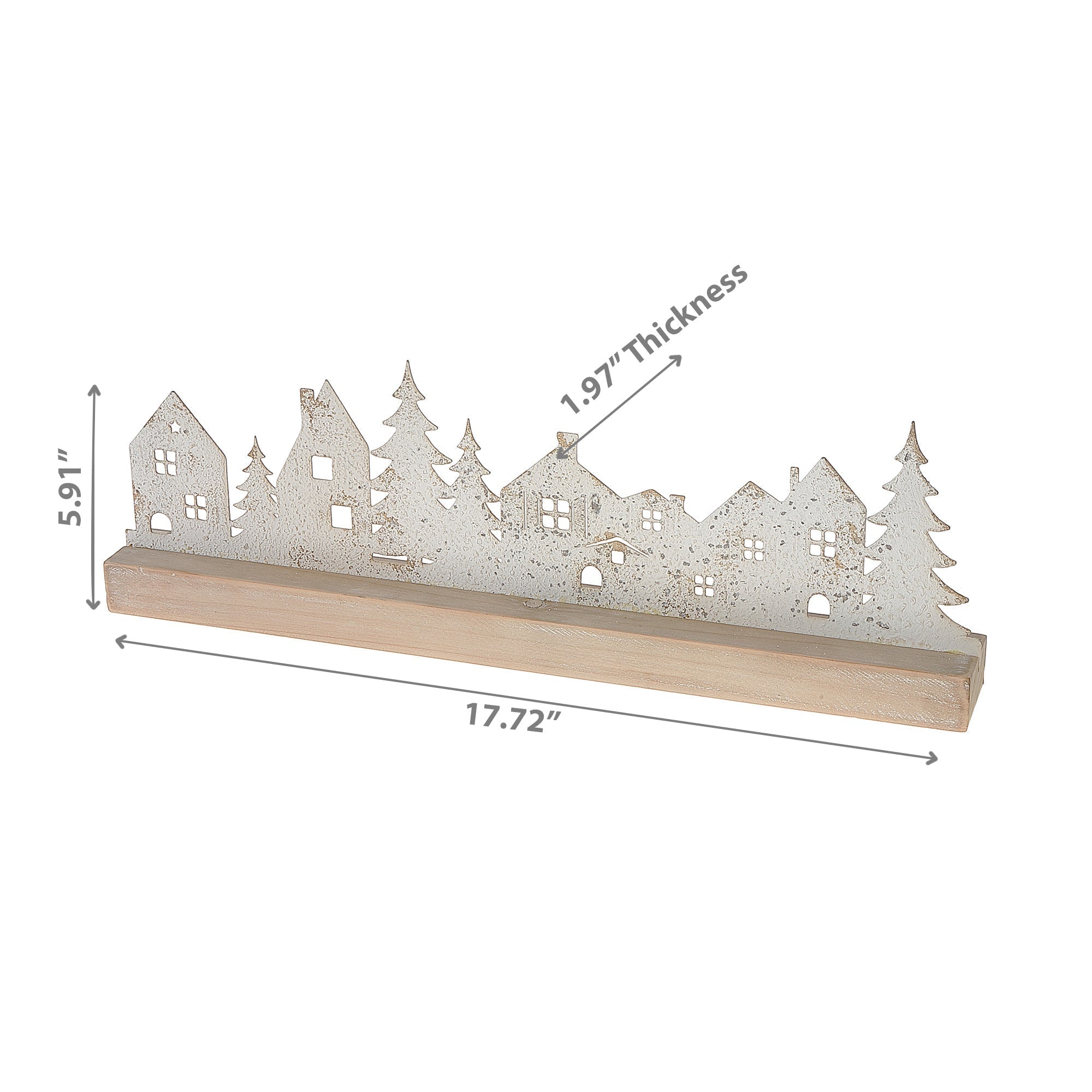 White Village Table Top Christmas Decor with Wood Base – Holiday Decoration