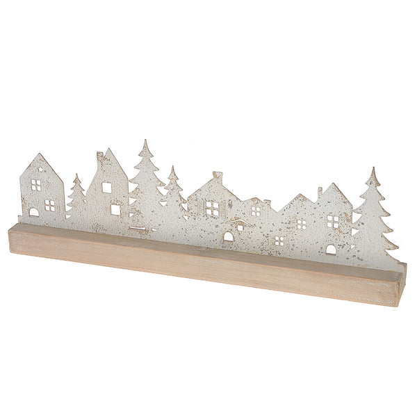 White Village Table Top Decor With Wood Base