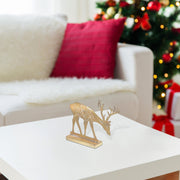 Gold Metal Reindeer Figurine Stand Leaning Down Set of 2 – Christmas Tabletop Decoration, Holiday Accent, Festive Winter Figurines